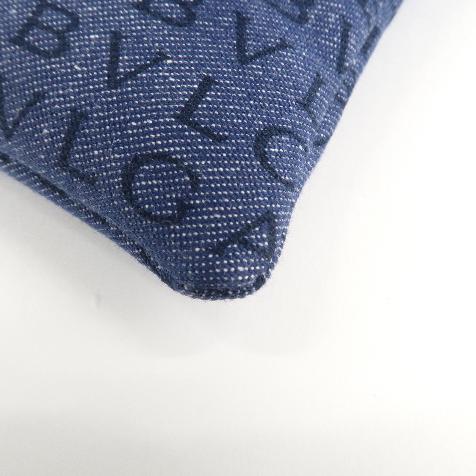 BVLGARI Logo Mania Canvas Leather Shoulder Bag Blue Used