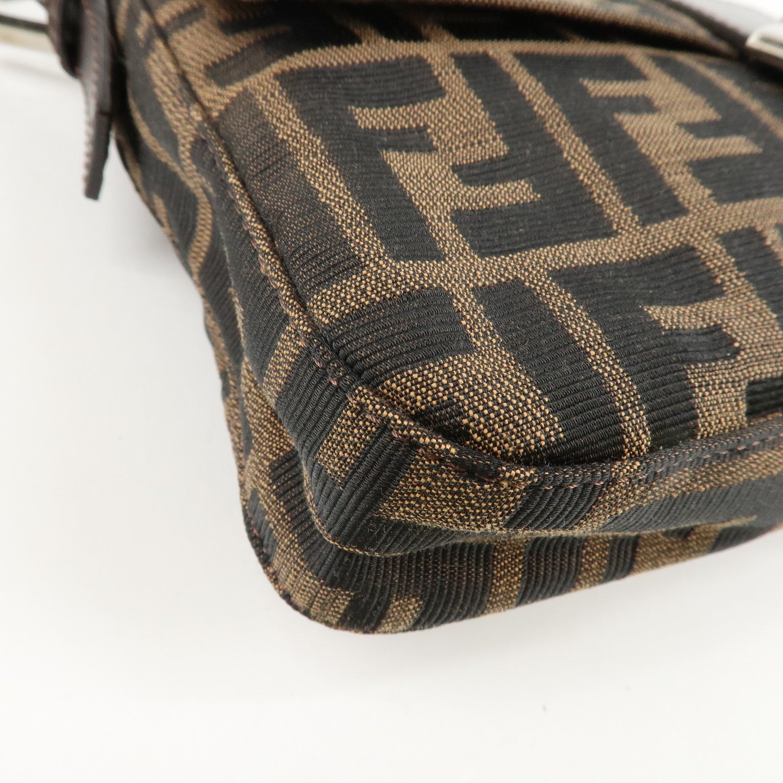 FENDI Mamma Baguette Zucca Canvas Shoulder Bag Brown Black 26424 Used