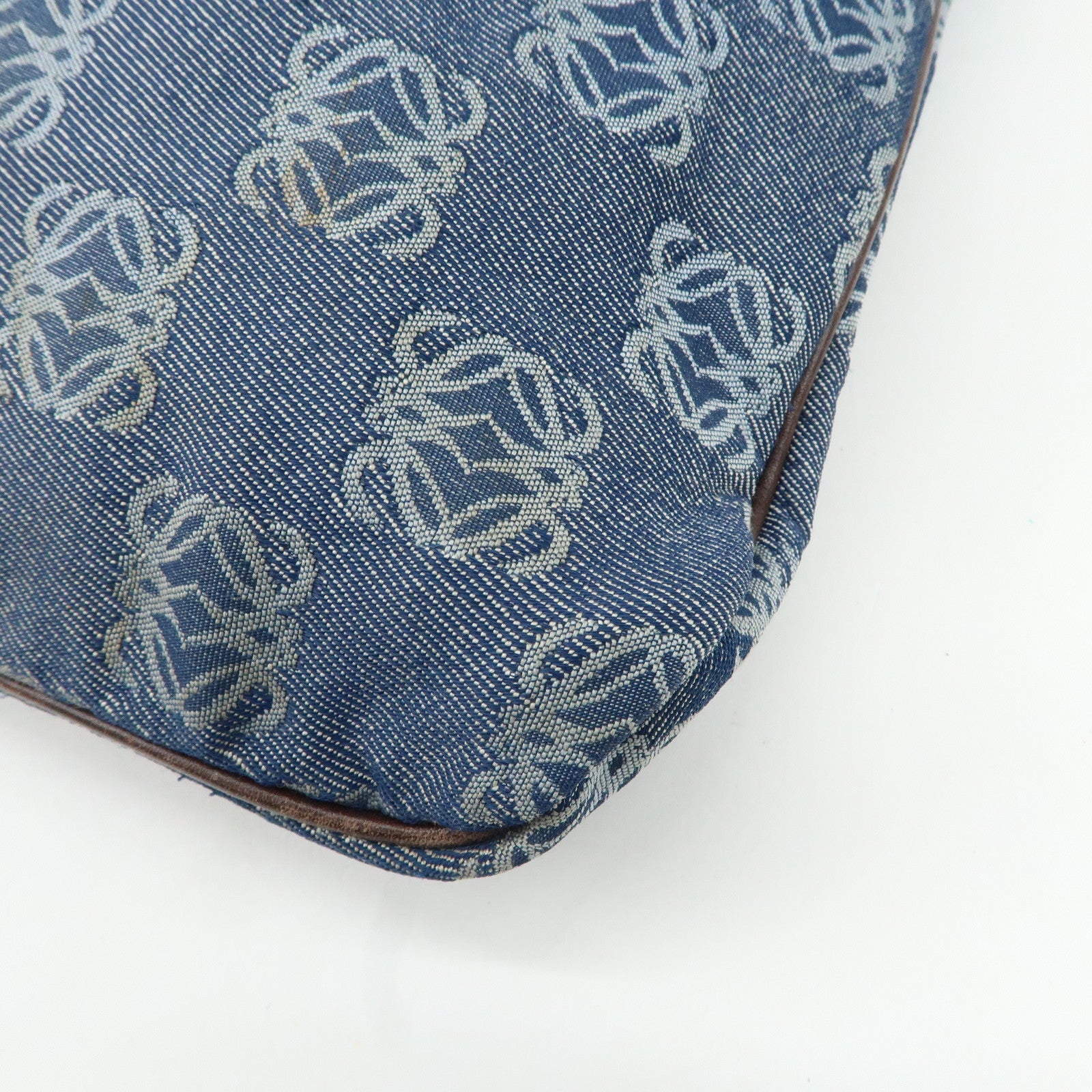 LOEWE Anagram Canvas Leather Tote Bag Blue Brown Used