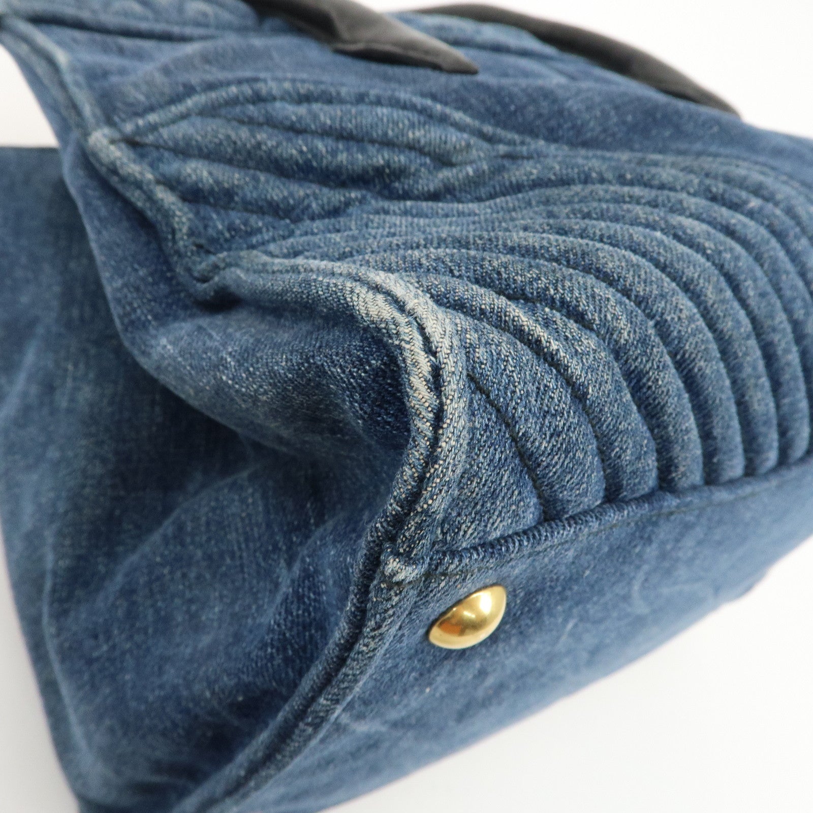 MIU MIU Denim Leather Biker 2WAY Bag Blue Black RN1031 Used