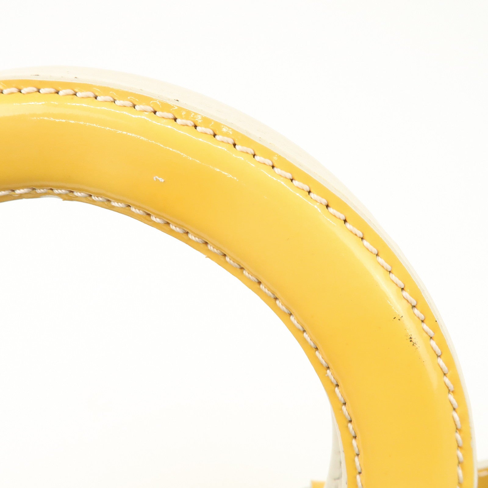 CHANEL COCO Mark No.5 Patent Leather Punching Hand Bag Yellow Used