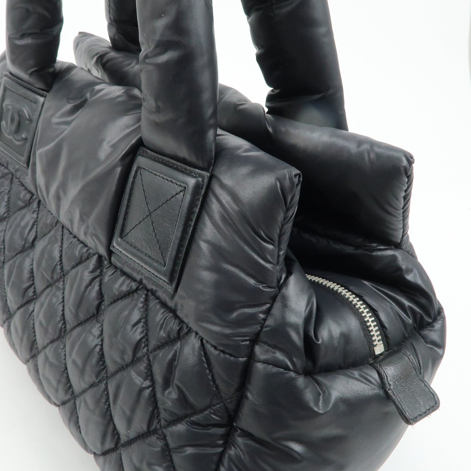 CHANEL COCO Cocoon Nylon Leather Tote Bag Hand Bag Black Used