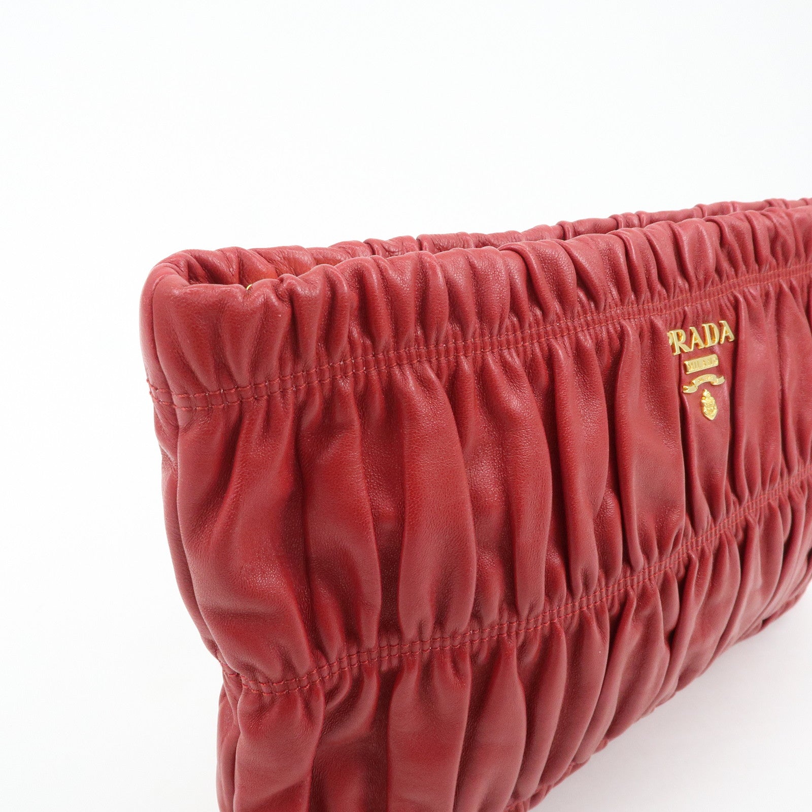PRADA Leather Clutch Bag Red Used