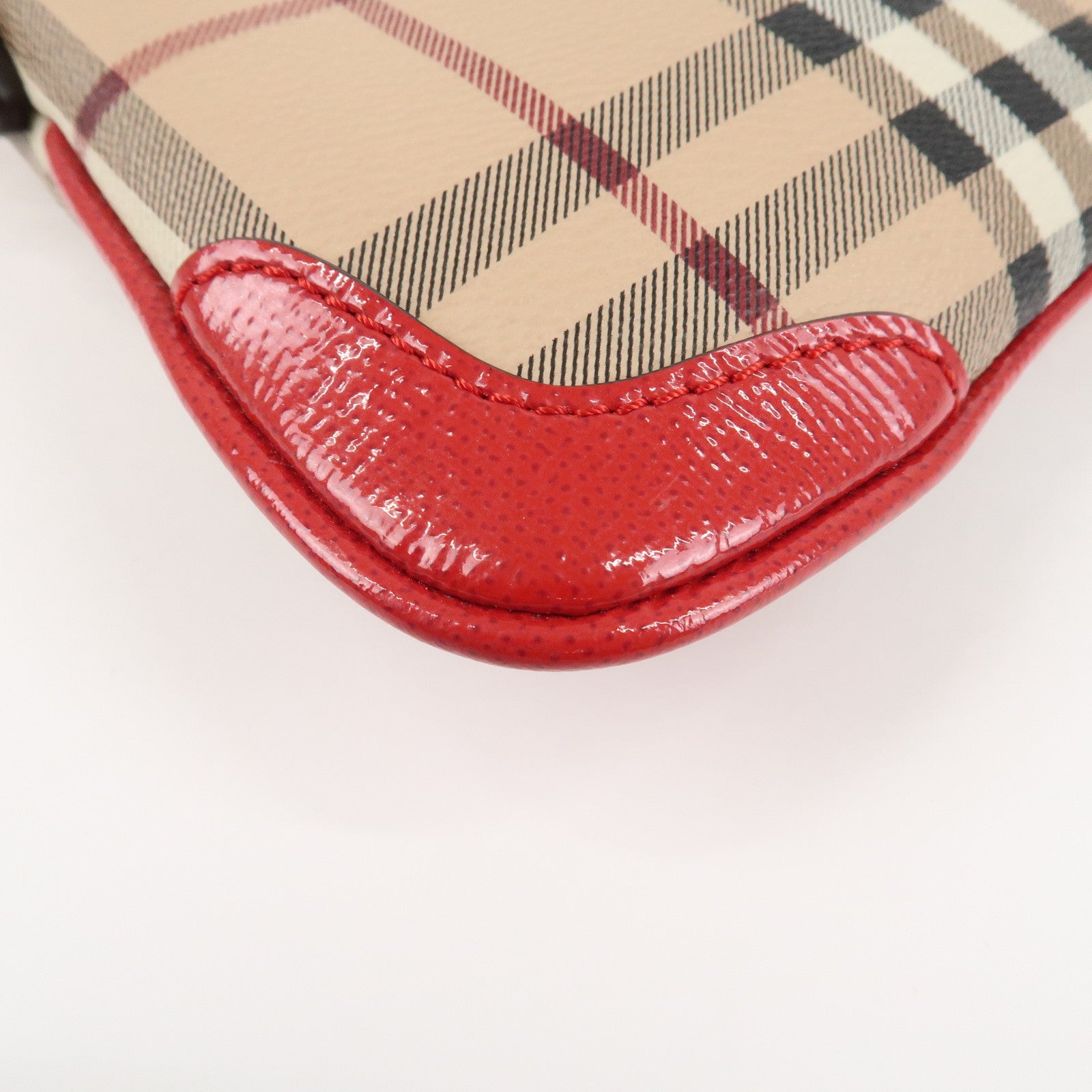 BURBERRY PVC Leather Nova Plaid Shoulder Bag Beige Red Used