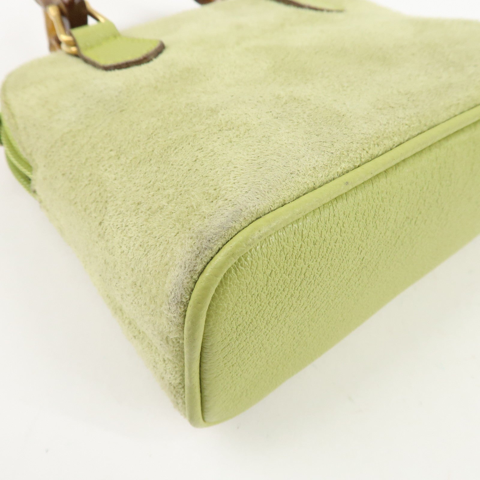 GUCCI Bamboo Suede Leather 2WAY Shoulder Bag Green 007.2032 Used