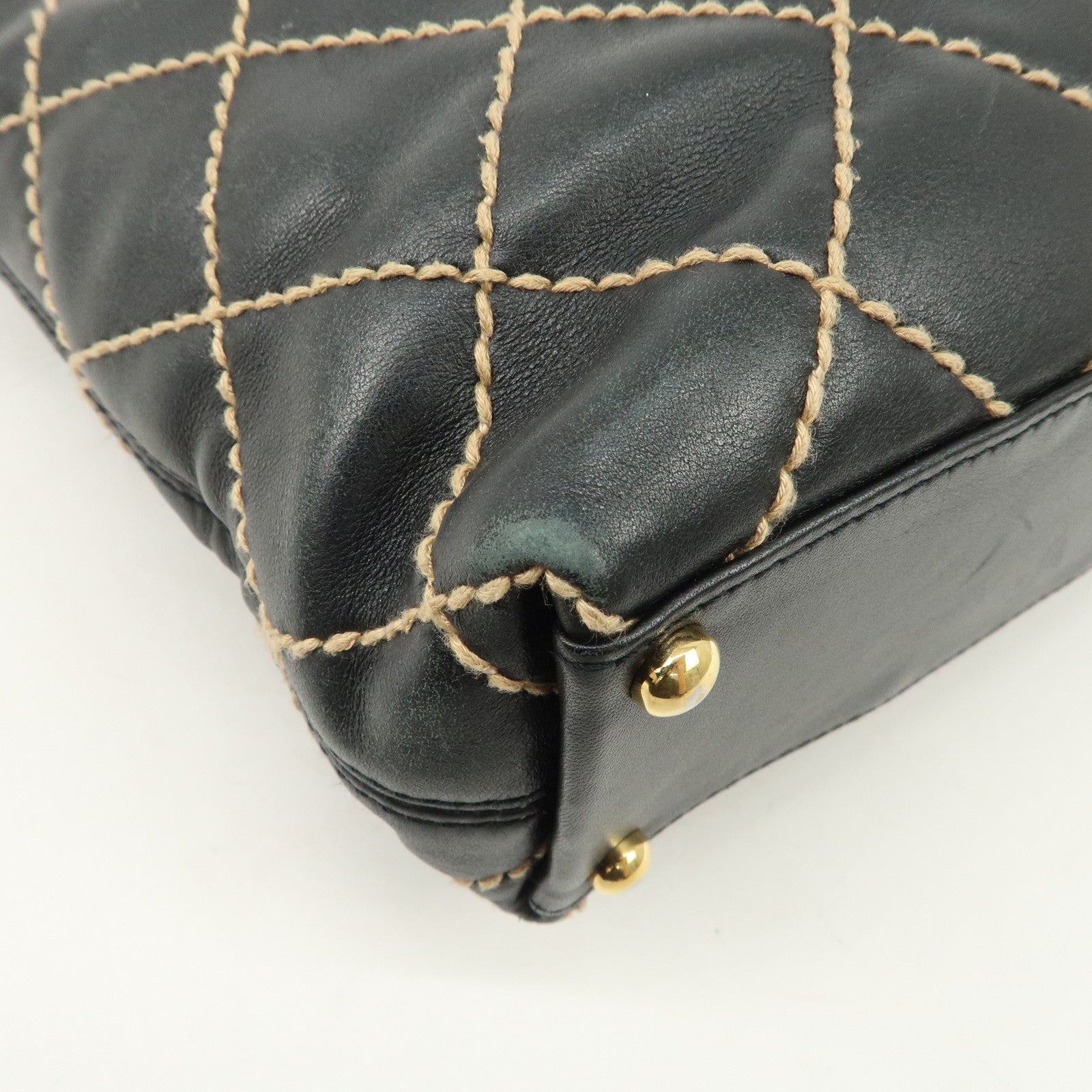 CHANEL Wild Stitch Lamb Skin Tote Bag Hand Bag Black A18126 Used