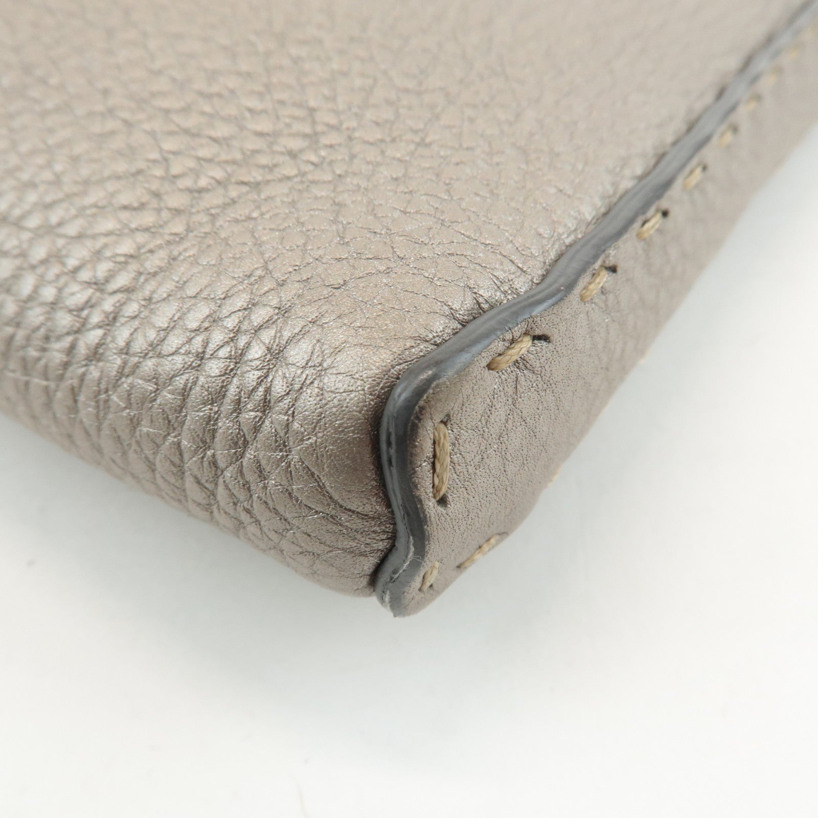 FENDI Selleria Leather Shoulder Bag Champagne Gray 8BT109 Used
