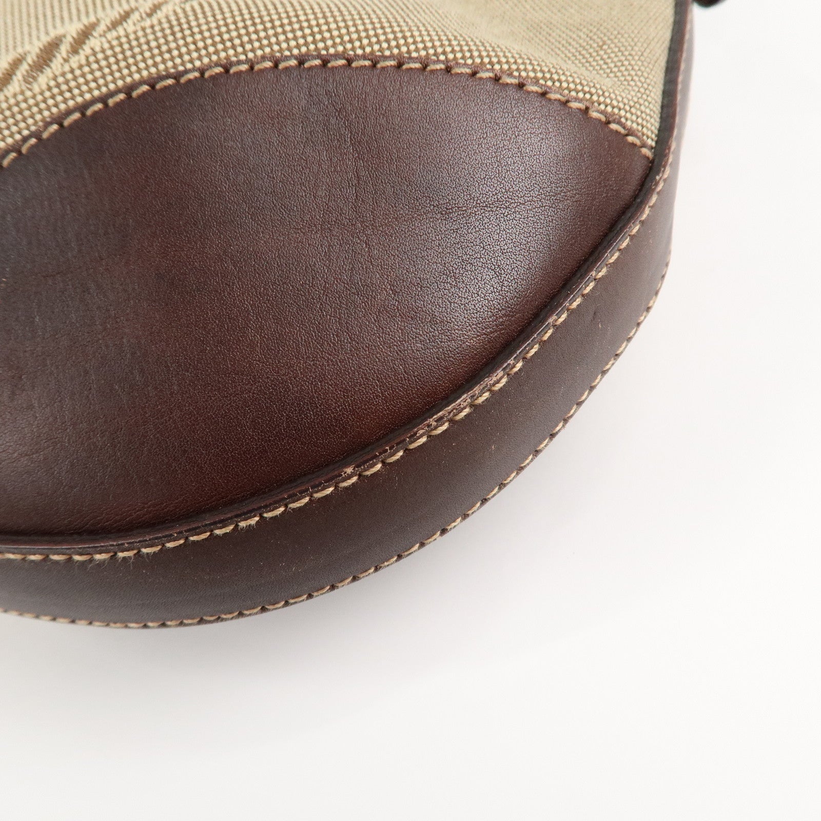 PRADA Logo Jacquard Leather Shoulder Bag Beige Brown Used