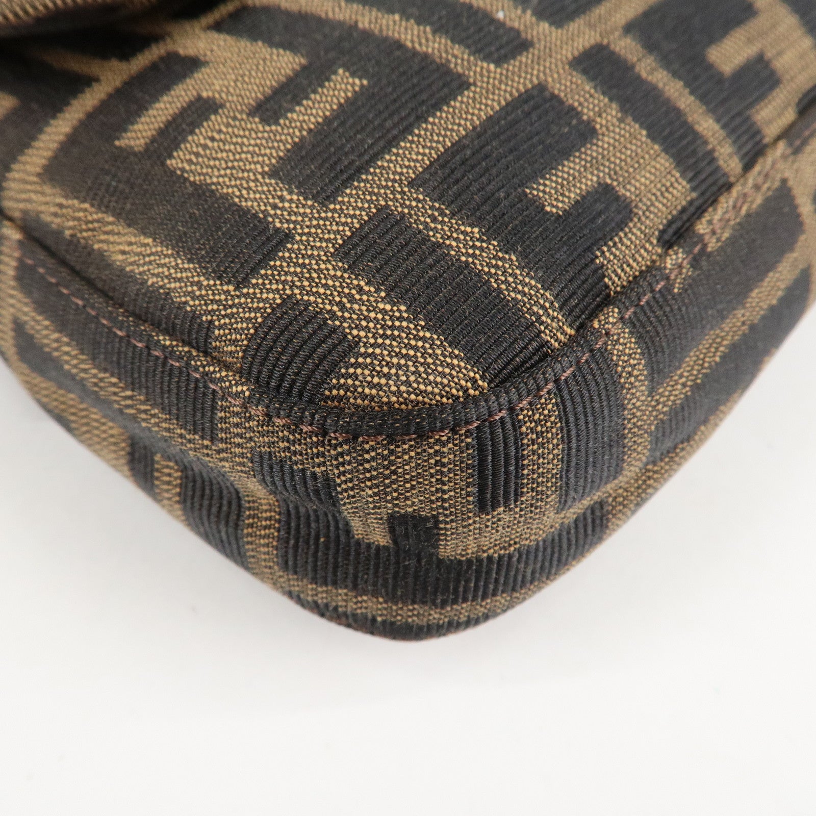 FENDI Mamma Baguette Zucca Canvas Shoulder Bag Brown Black 26424 Used
