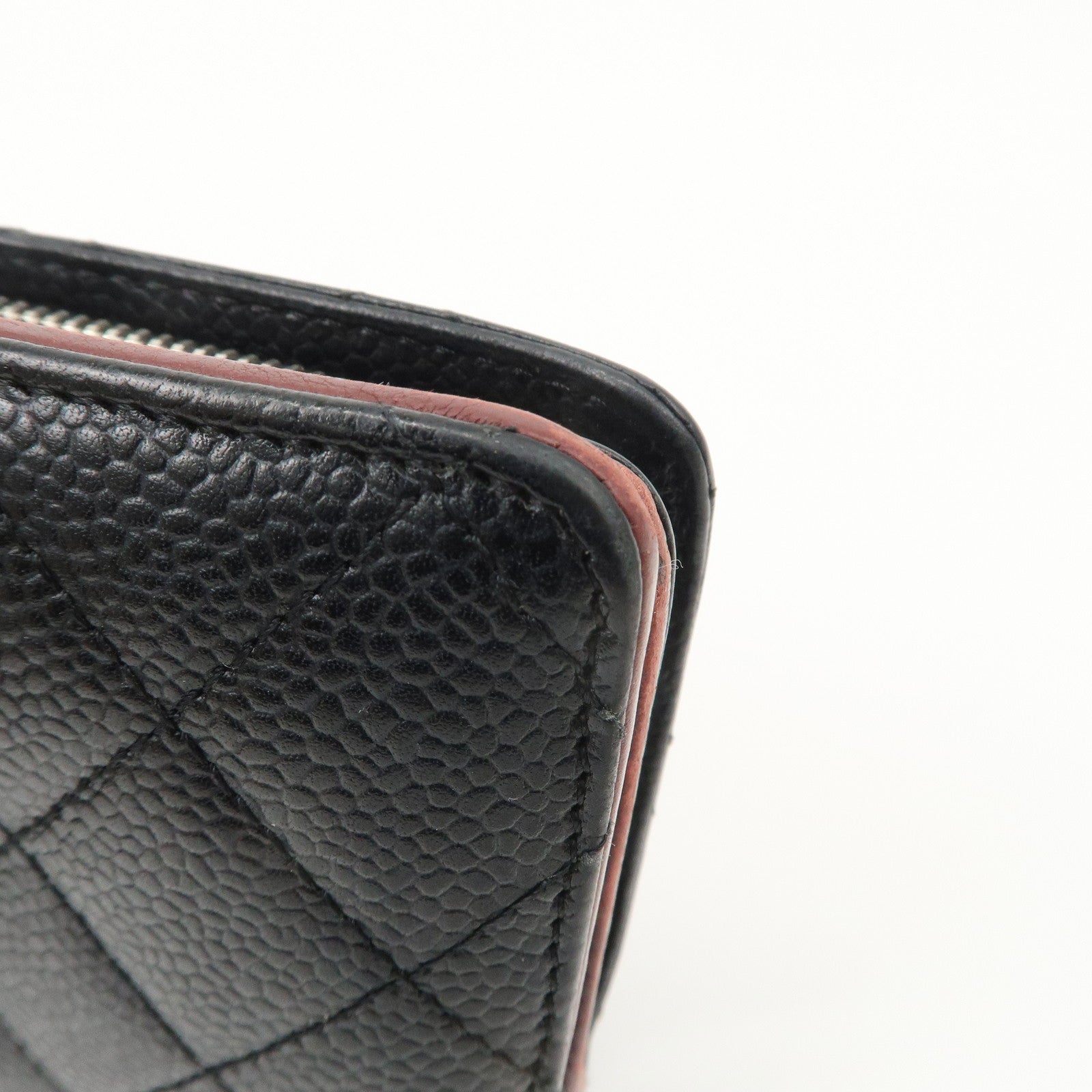 CHANEL COCO Mark Matelasse Caviar Skin Bi-fold Wallet A48667 Used