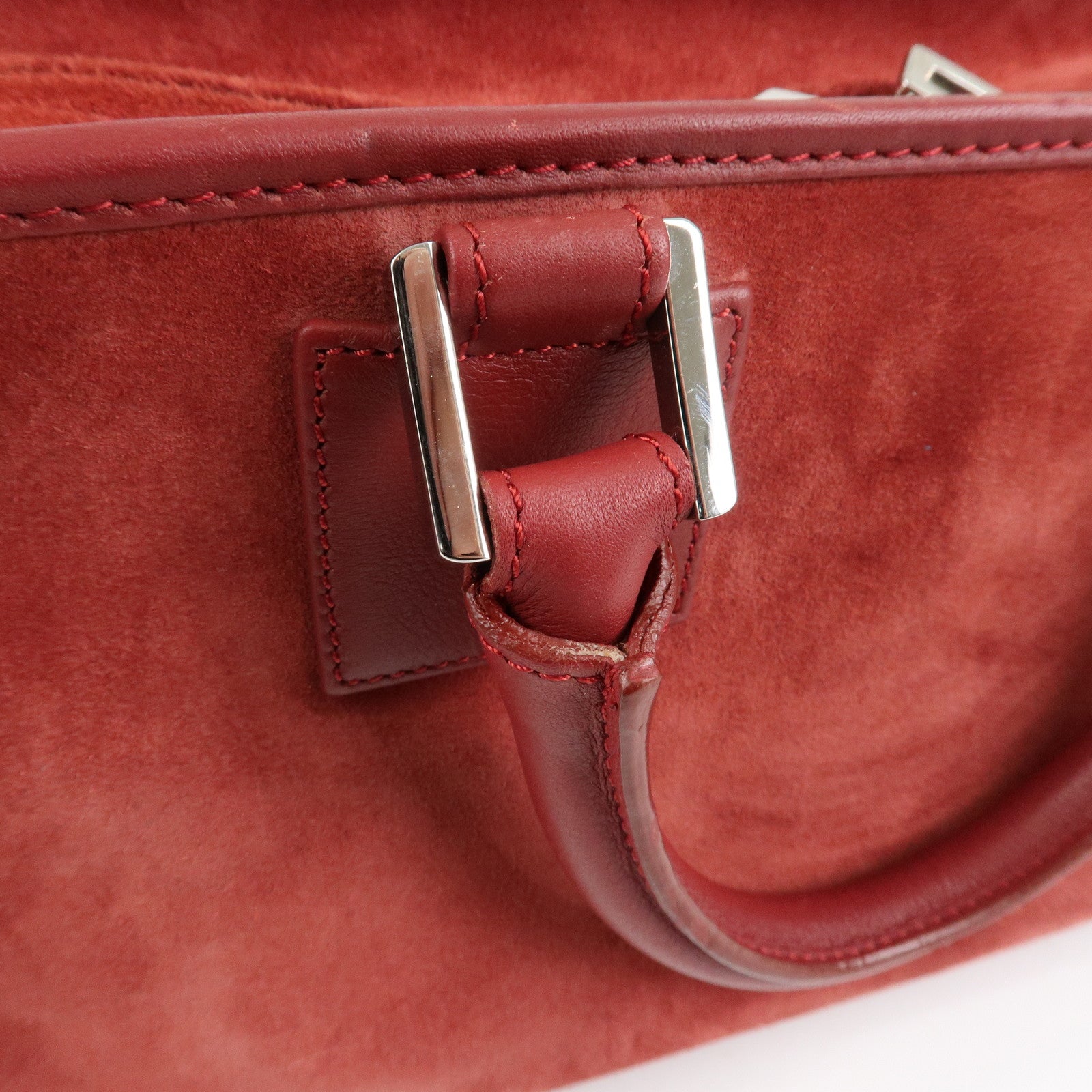 LOEWE Anagram Suede Leather Amazona 28 Hand Bag Red Silver HDW Used