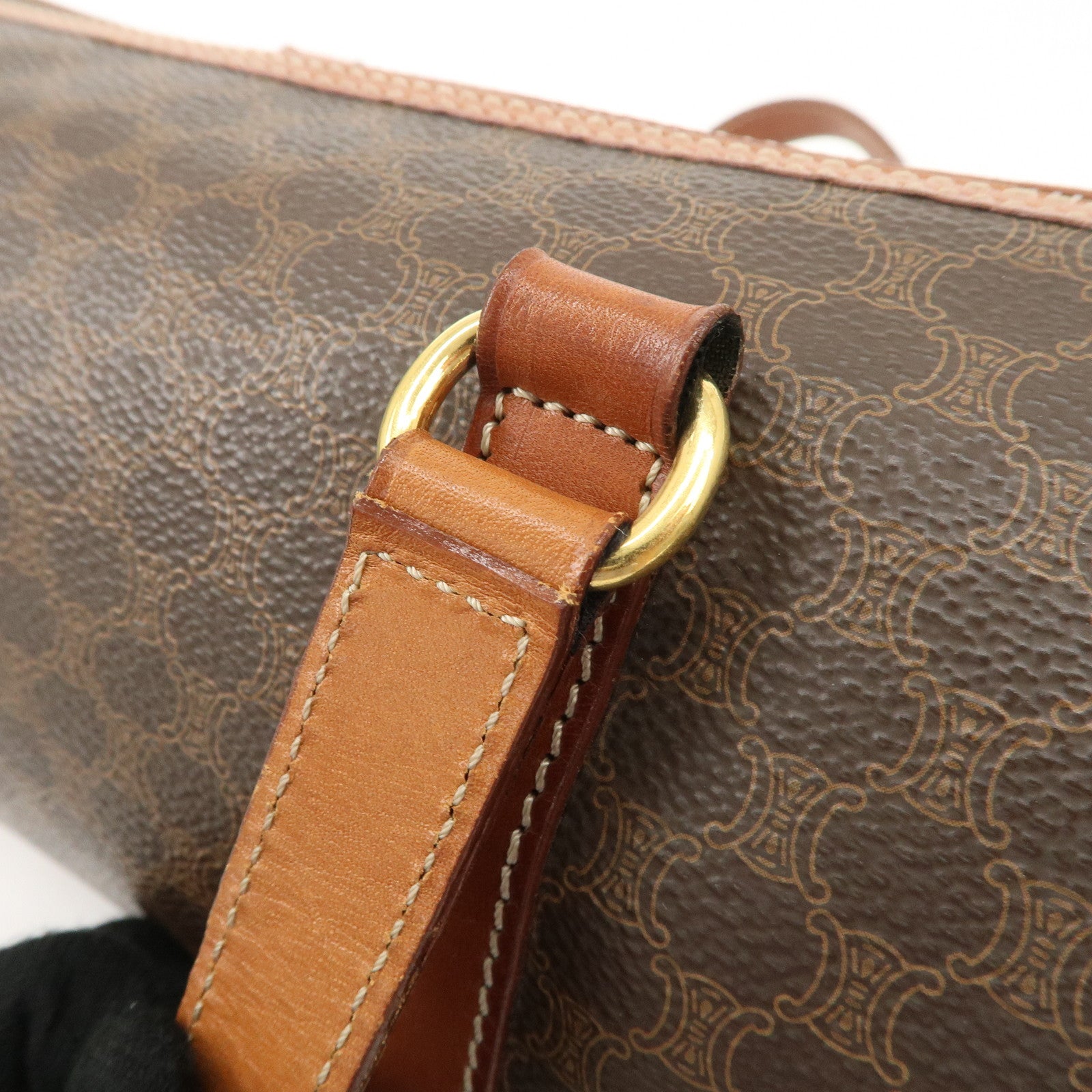 CELINE Macadam PVC Leather Boston Bag Brown Dark Brown Used