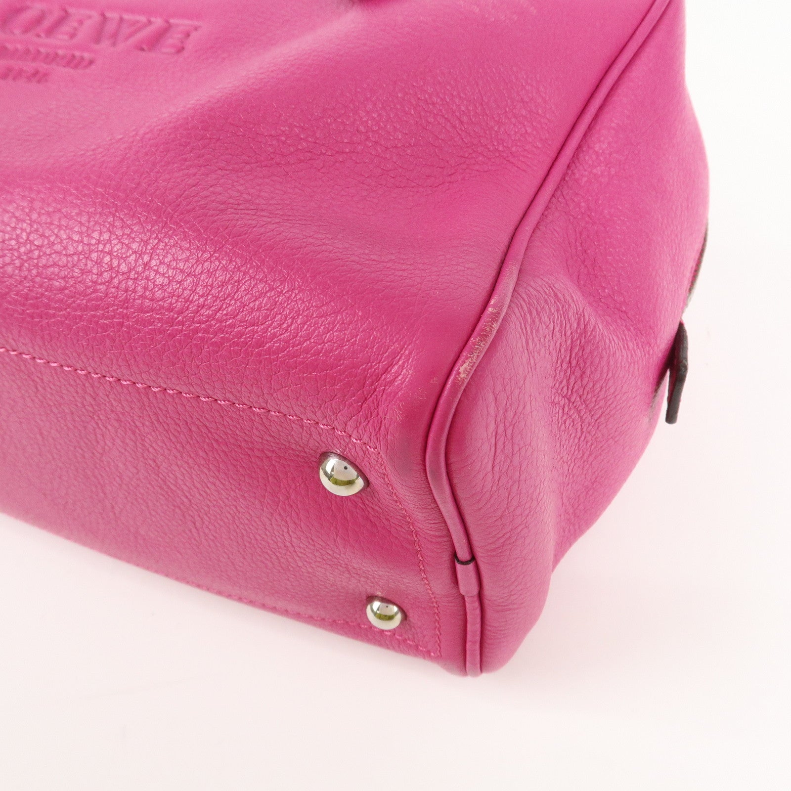 LOEWE Leather Herritage Mini Boston Bag Hand Bag Pink Used