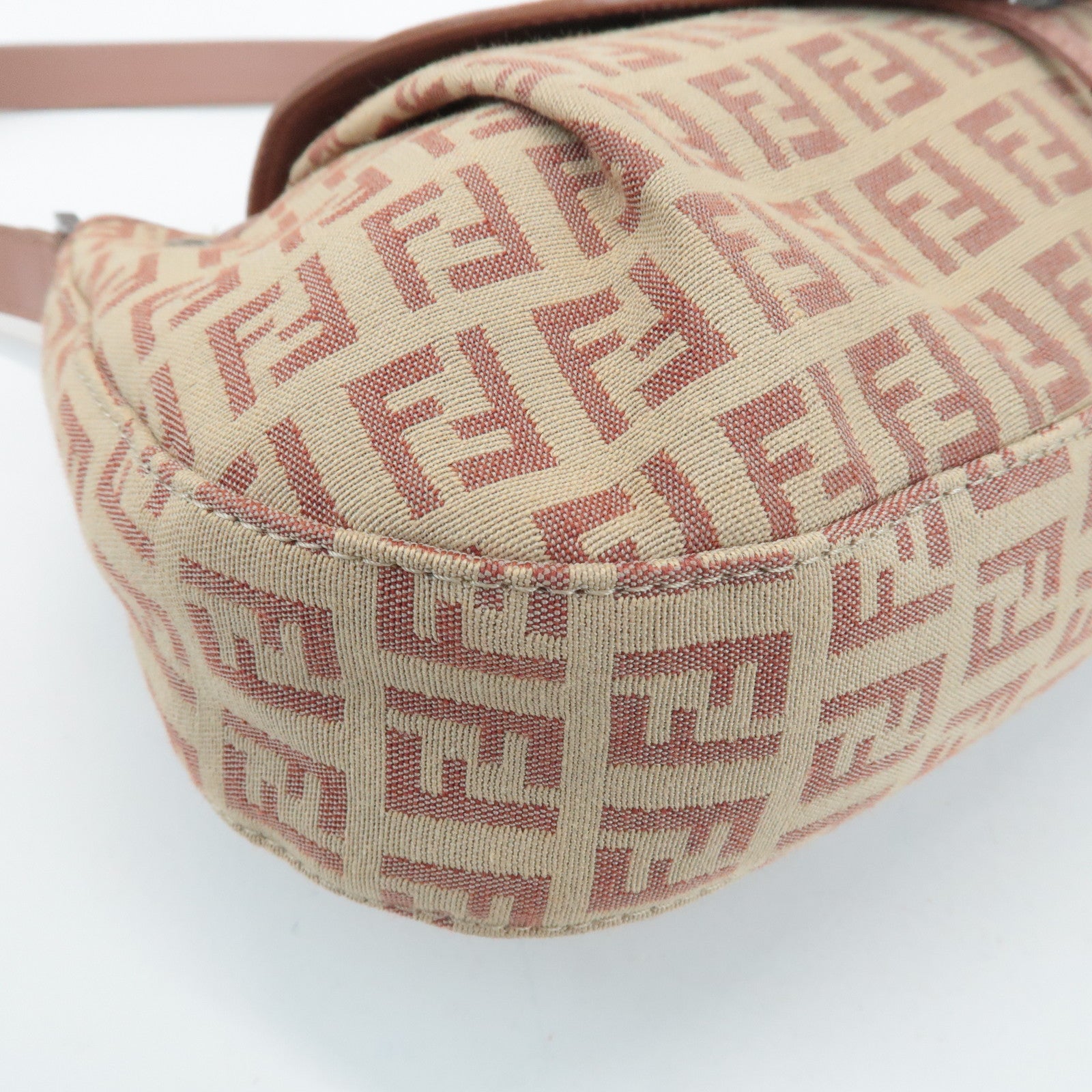 FENDI Zucchino Canvas Leather Shoulder Bag Beige Pink 8BR282 Used