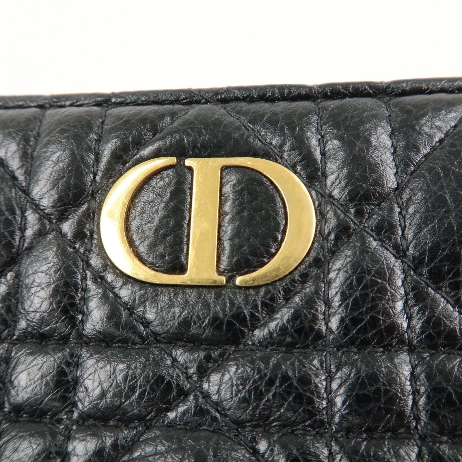 Christian Dior Cannage Leather Bi-fold Wallet Black Gold HDW Used