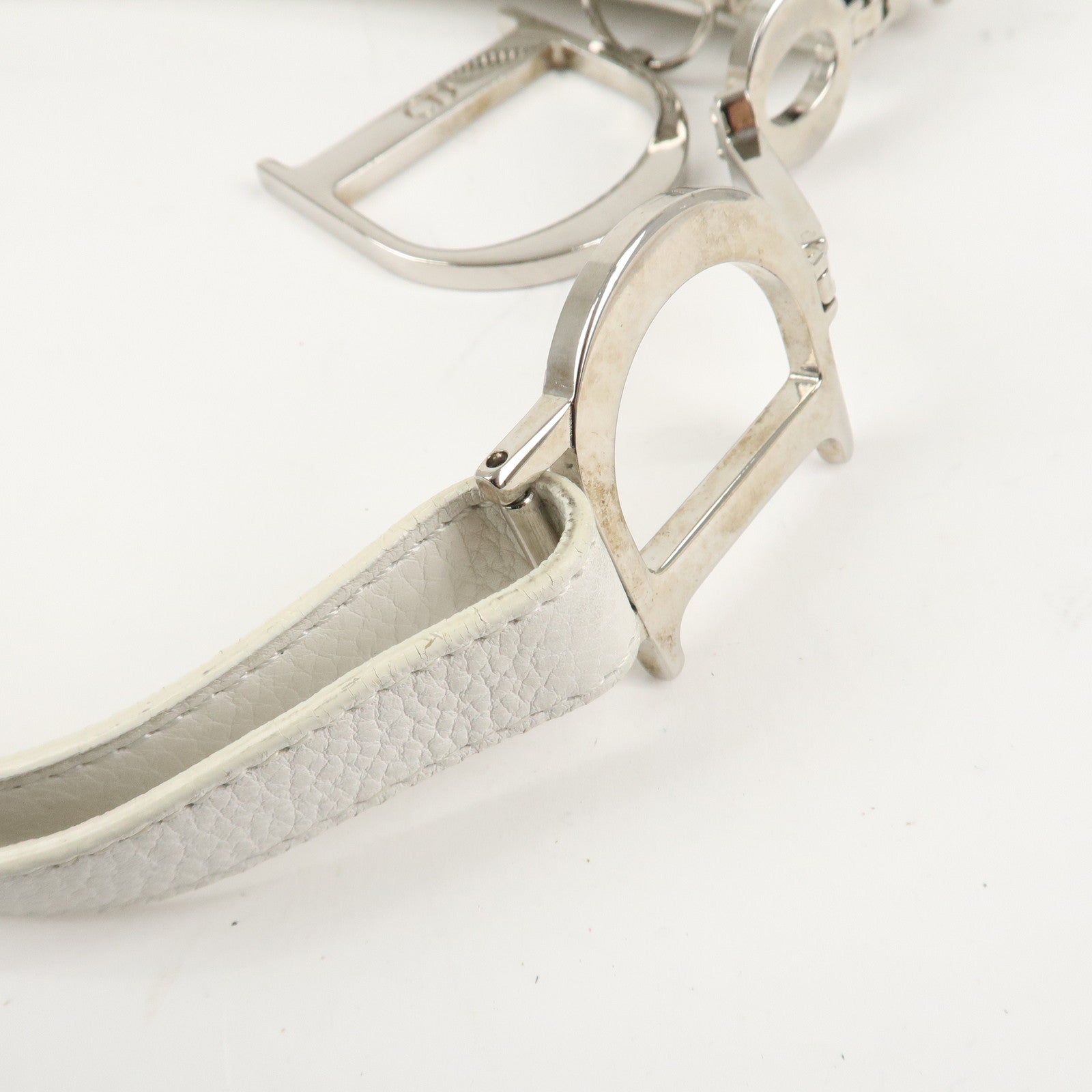 Christian Dior Canvas Leather Logo Charm Hand Bag White Used