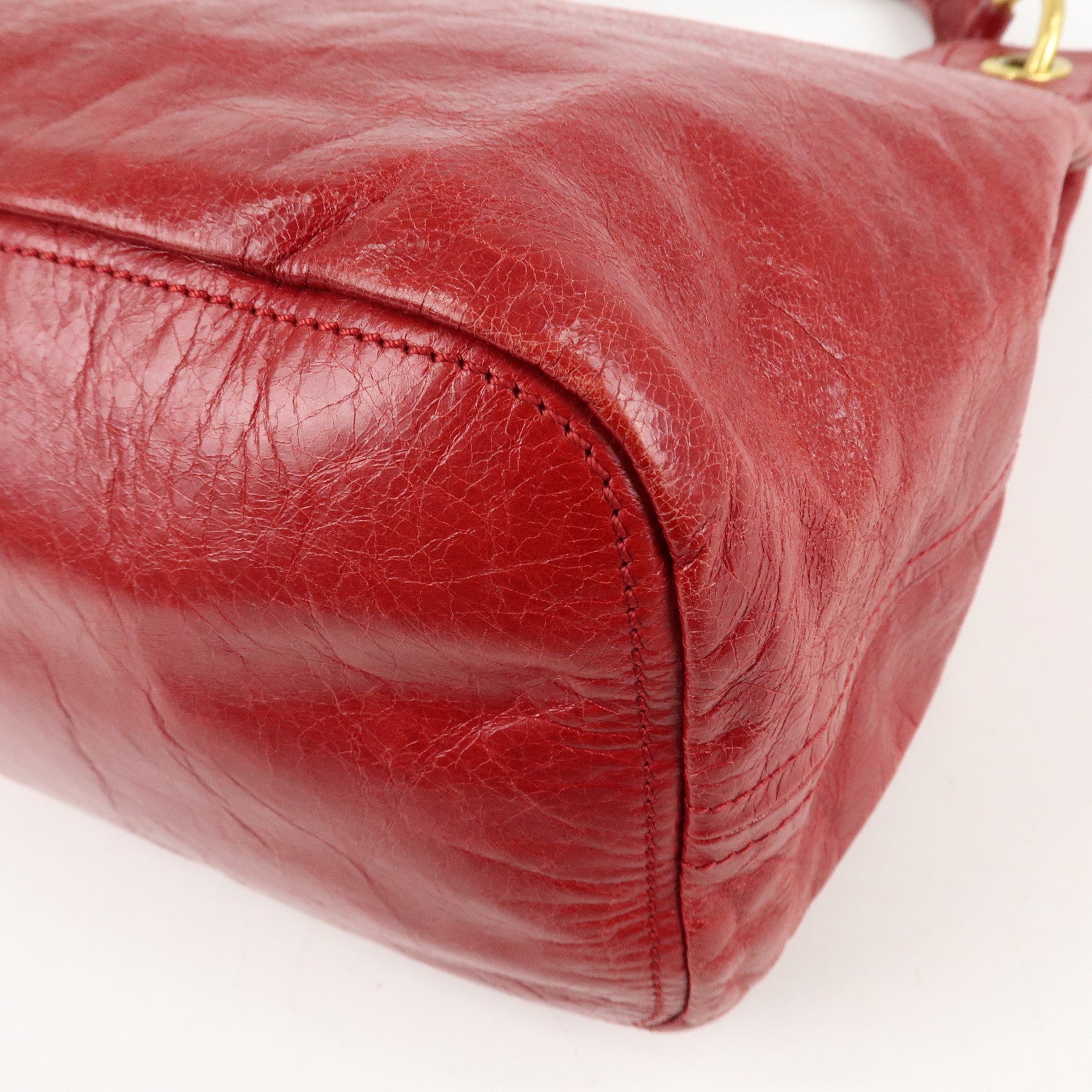 PRADA Logo Leather One Shoulder Bag Red BR4829 Used