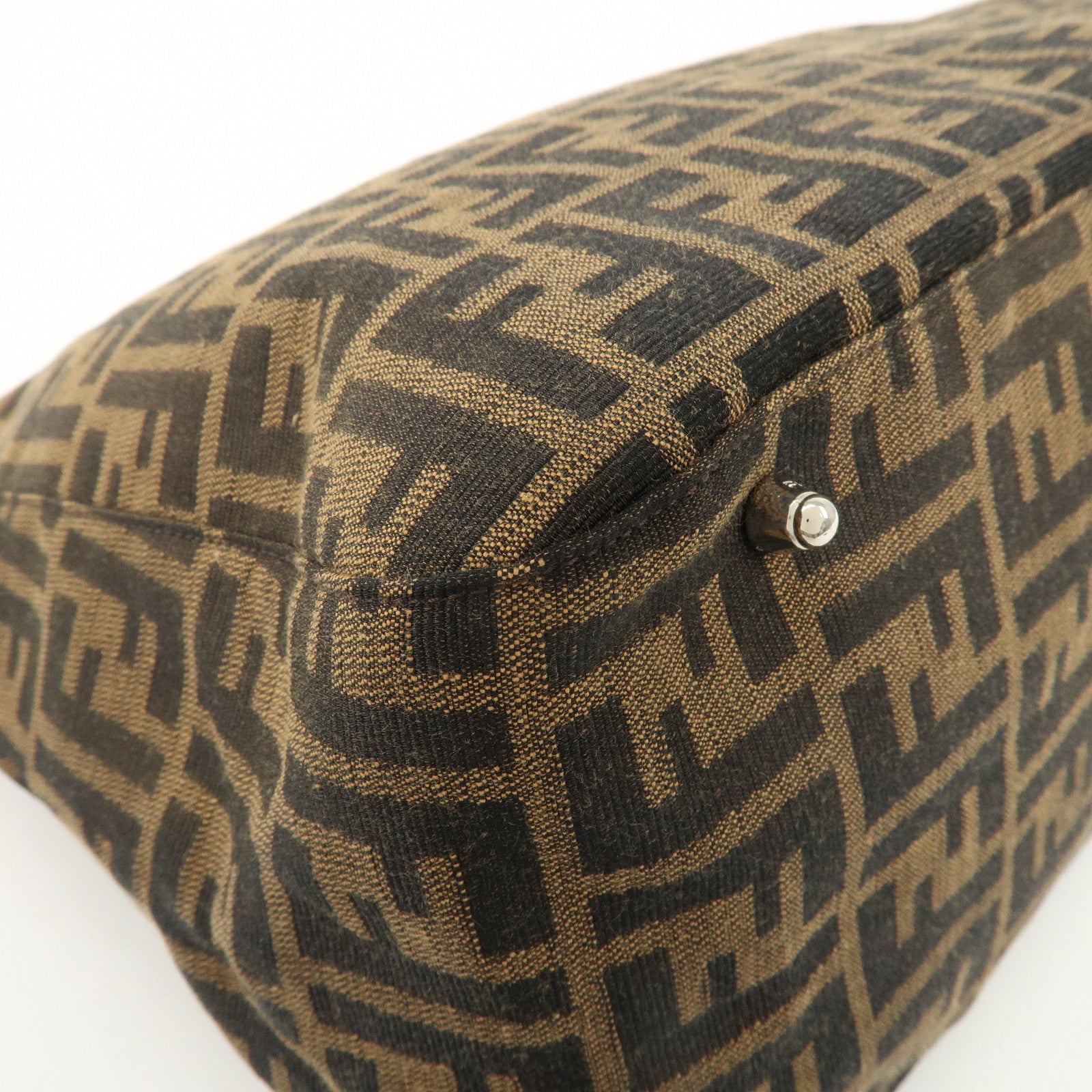 FENDI Zucca Canvas Leather Tote Bag Brown Black 26329 Used