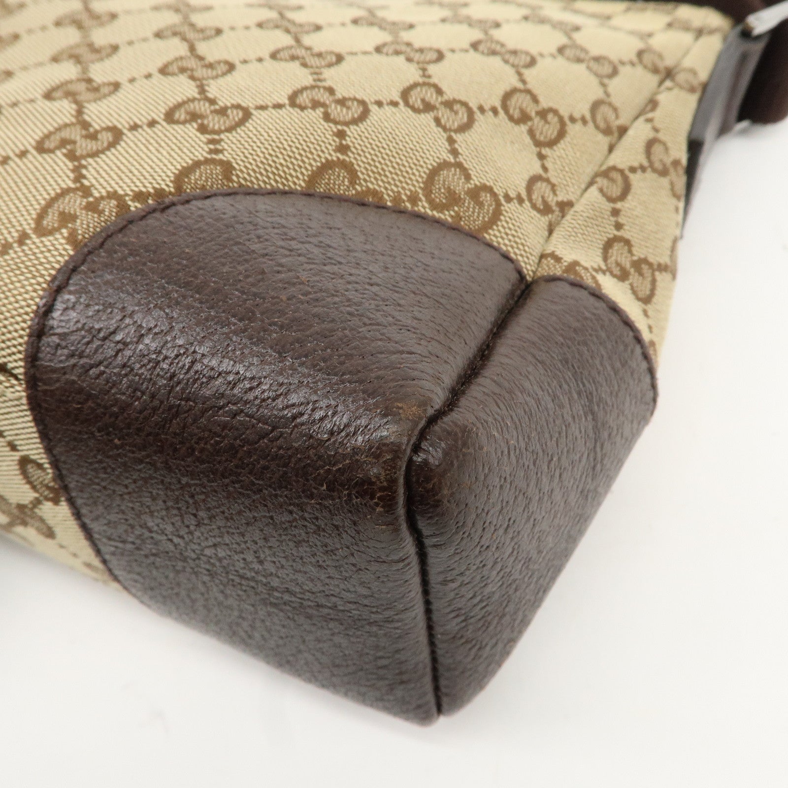 GUCCI GG Canvas Leather Shoulder Bag Beige Brown 114273 Used