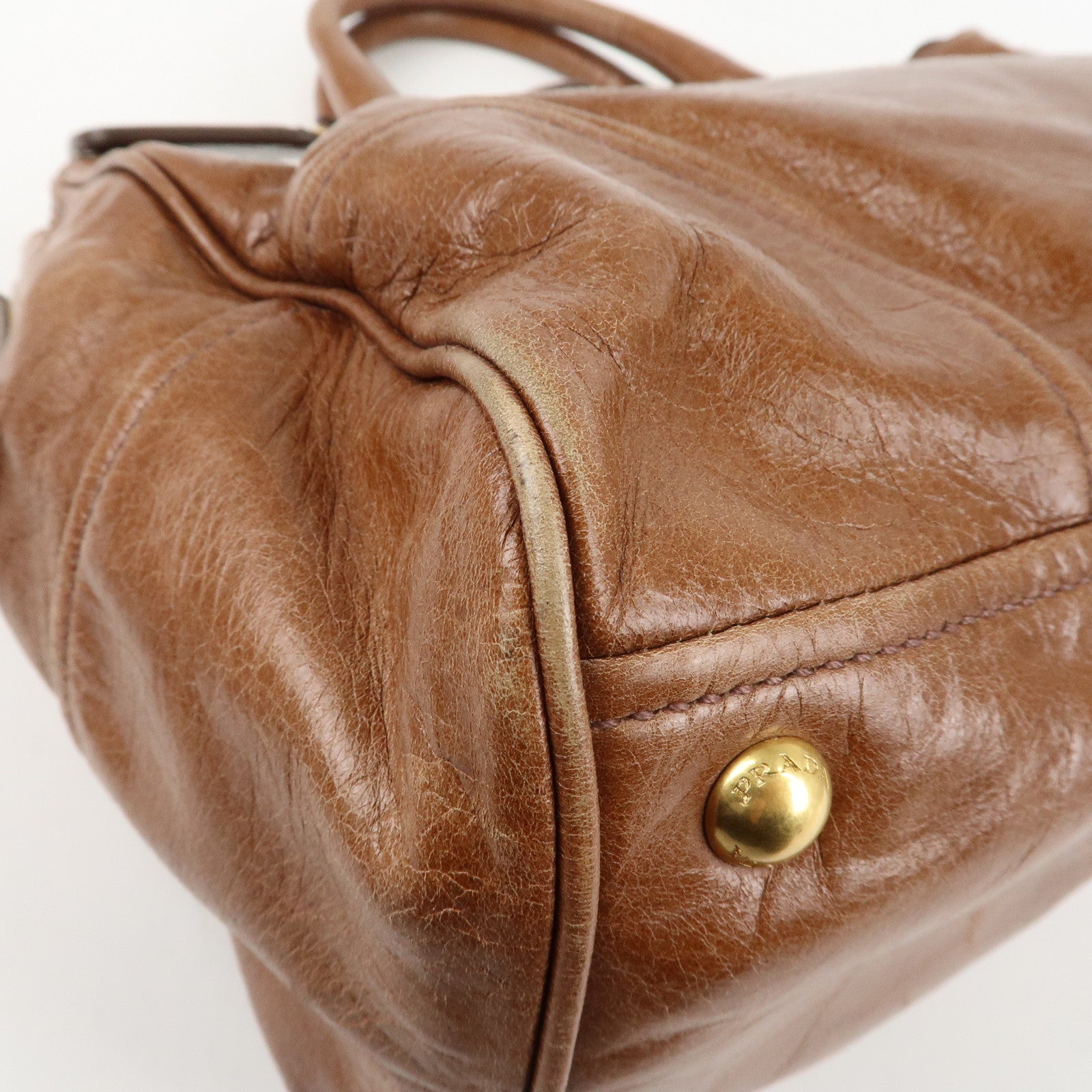PRADA Leather 2Way Bag Shoulder Bag Hand Bag Brown Used