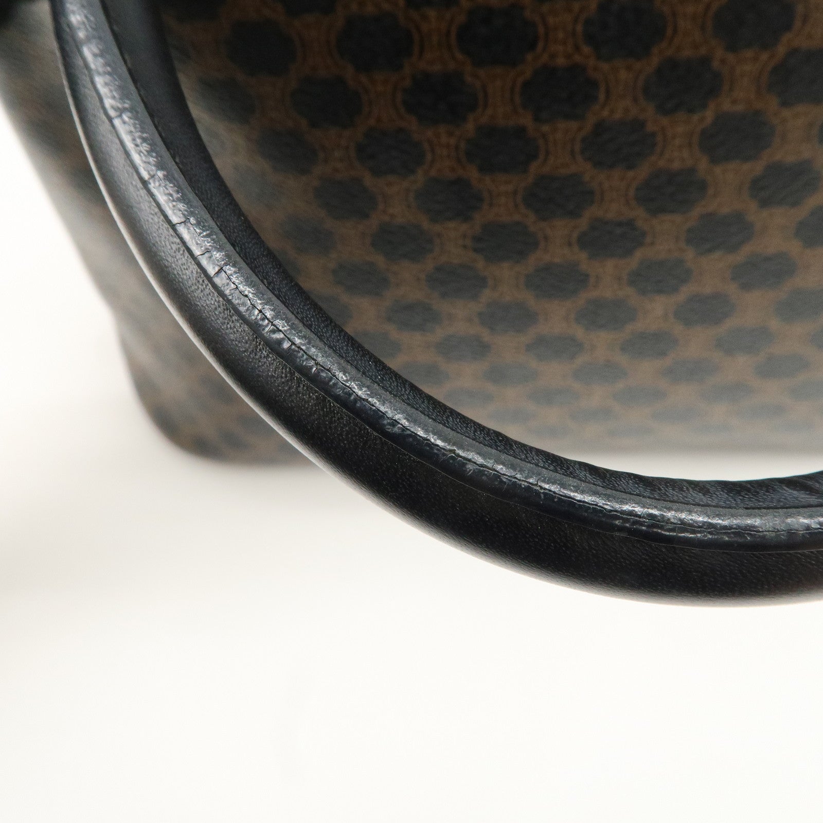 CELINE Macadam PVC Leather Hand Bag Black Brown Gold HDW Used