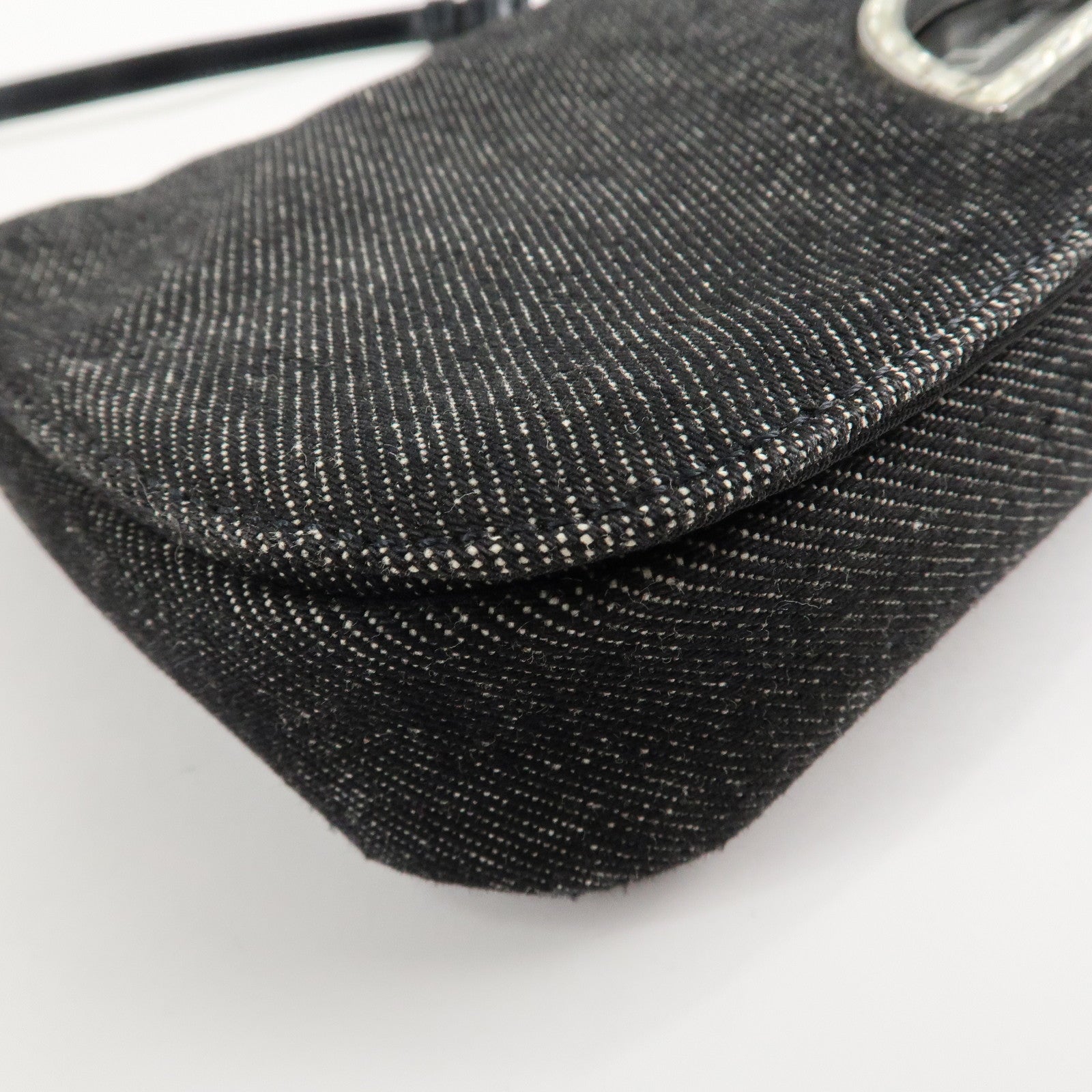 Christinan Dior Maris Pearl Canvas Leather Shoulder Bag Black Used