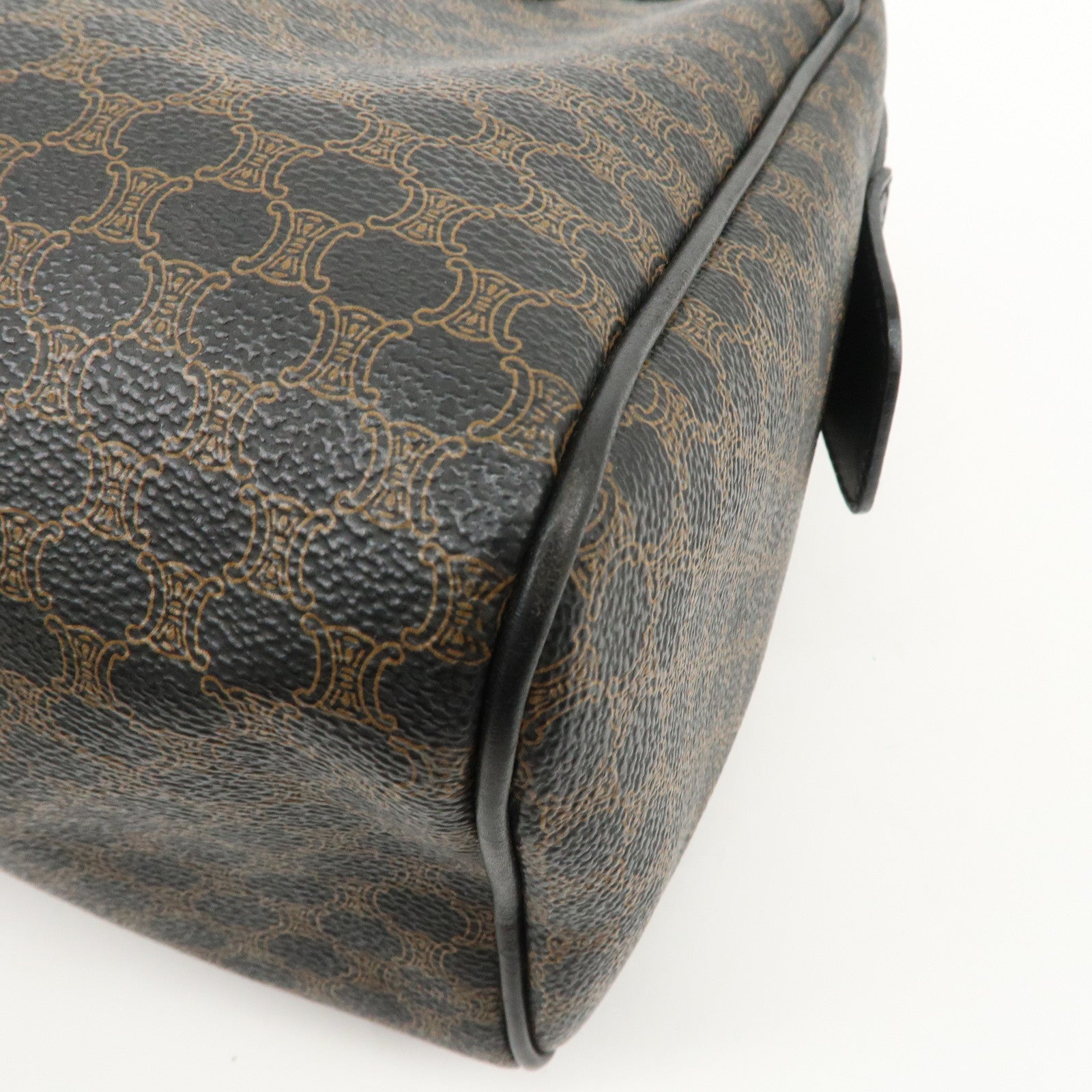 CELINE Macadam PVC Leather Boston Bag Hand Bag Brown Used