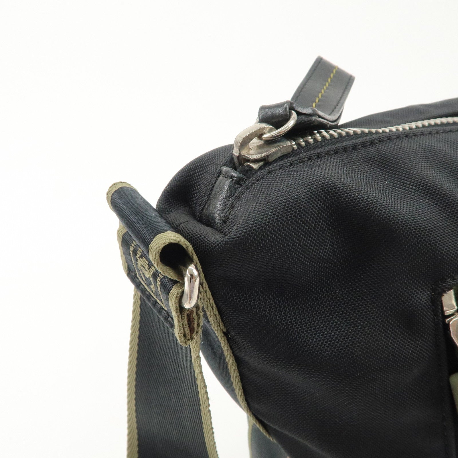 CHANEL Sports Nylon COCO Mark Shoulder Bag Black Khaki Used