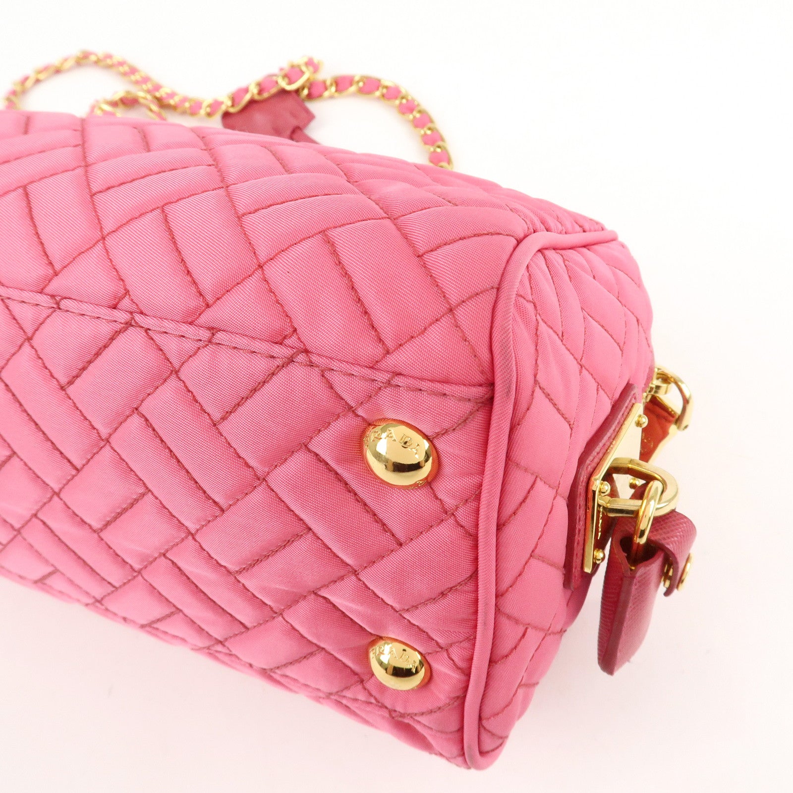 PRADA Nylon Leather Chain Shoulder Bag Pink BR4965 Used