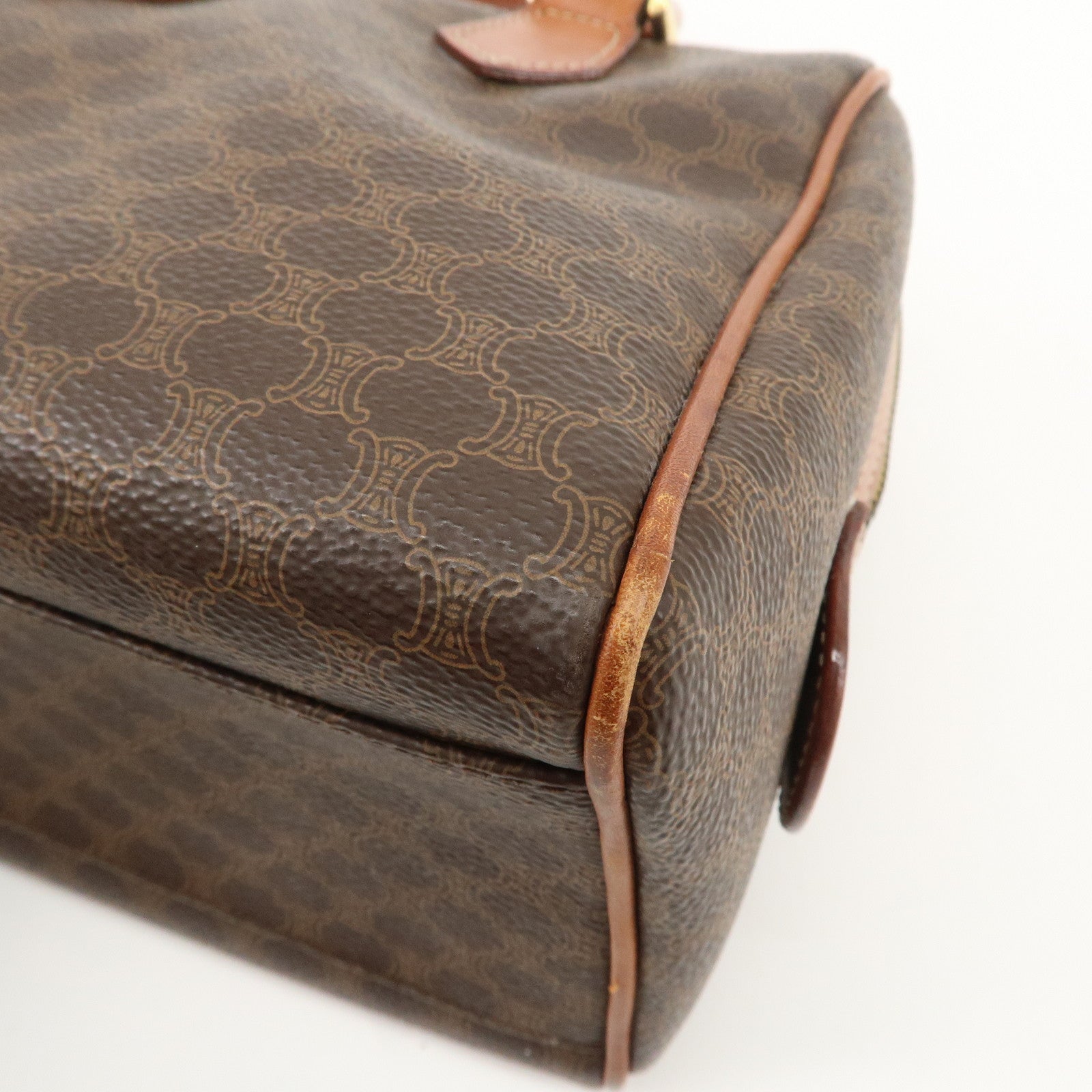 CELINE Macadam PVC Leather Boston Bag Hand Bag Brown Used