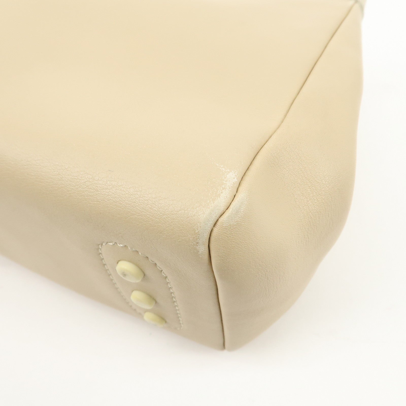 TOD'S Logo Leather Tote Bag Hand Bag Beige Cream Used