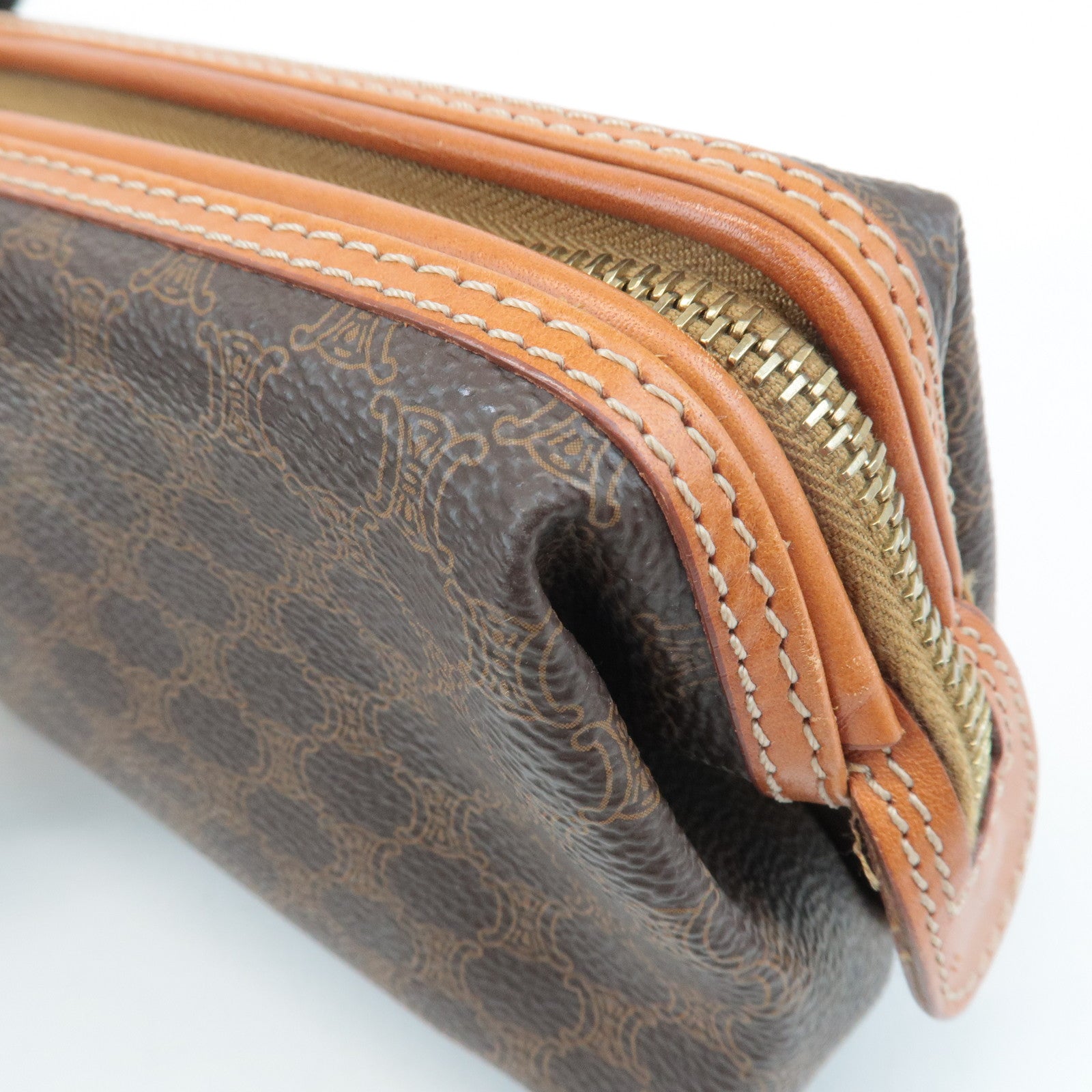 CELINE Macadam PVC Leather Pouch Cosmetic Pouch Brown Used