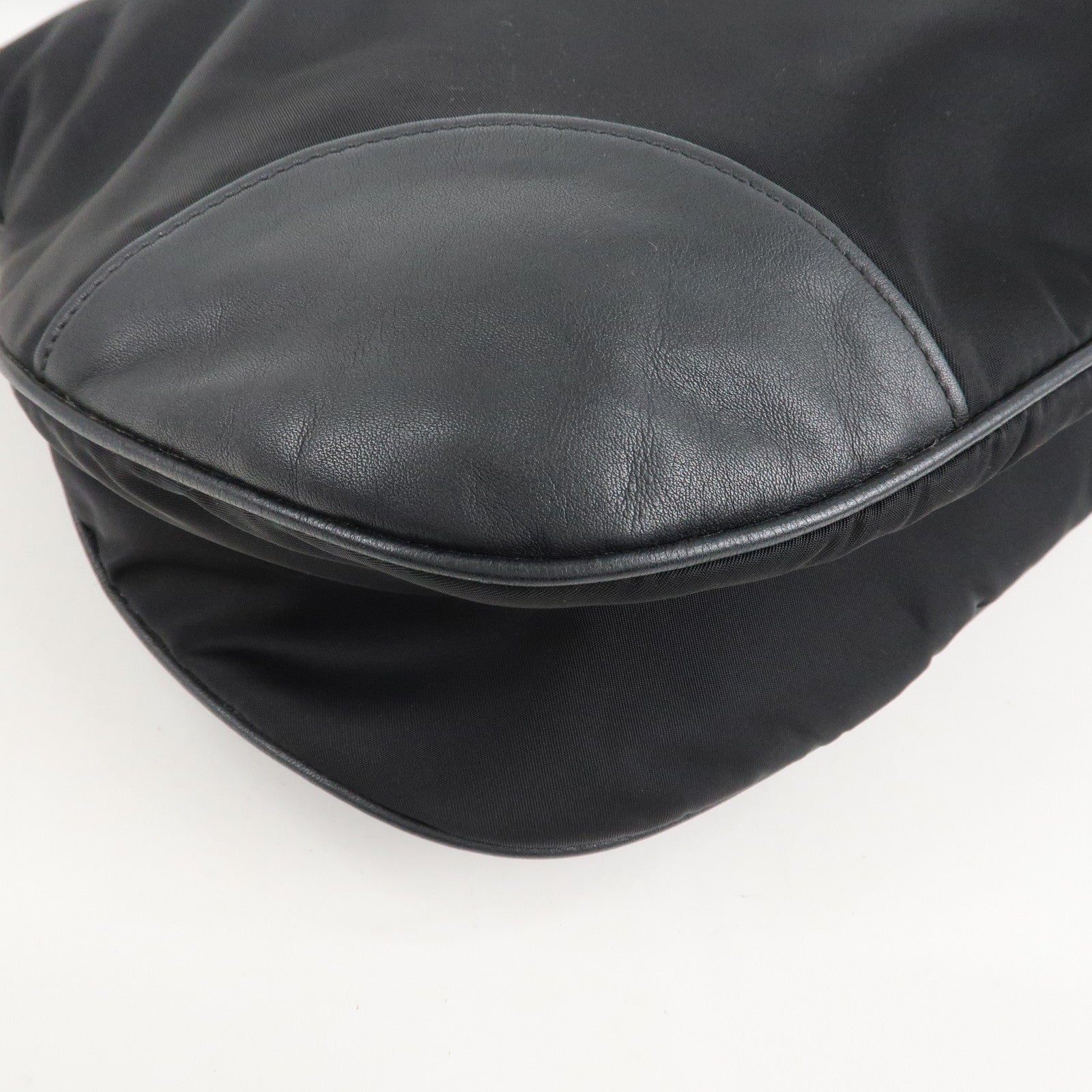 PRADA Nylon Leather Shoulder Bag Black Gold Hardware Used