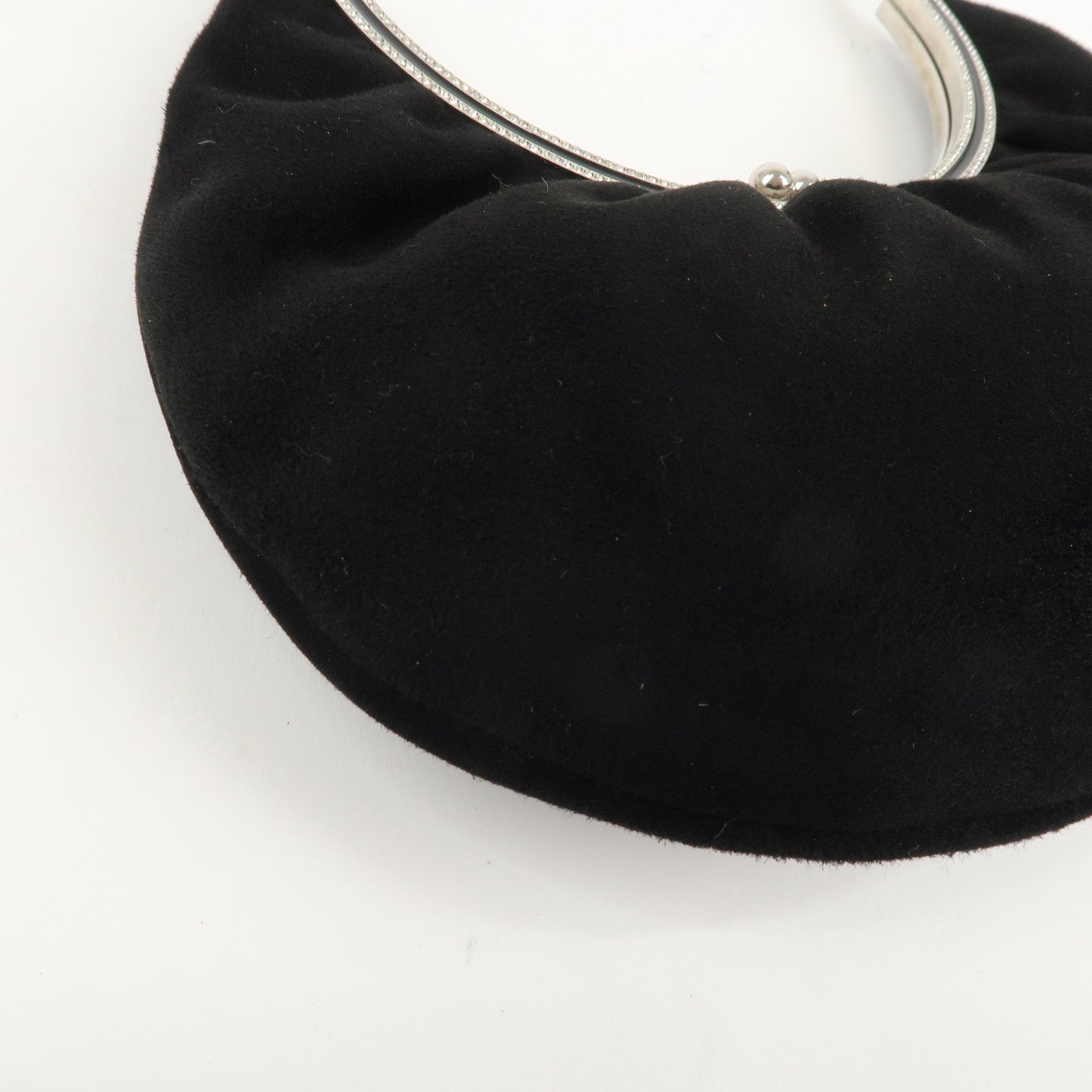 VALENTINO Suede Satin One-Handle Bijou Hand Bag Black Used