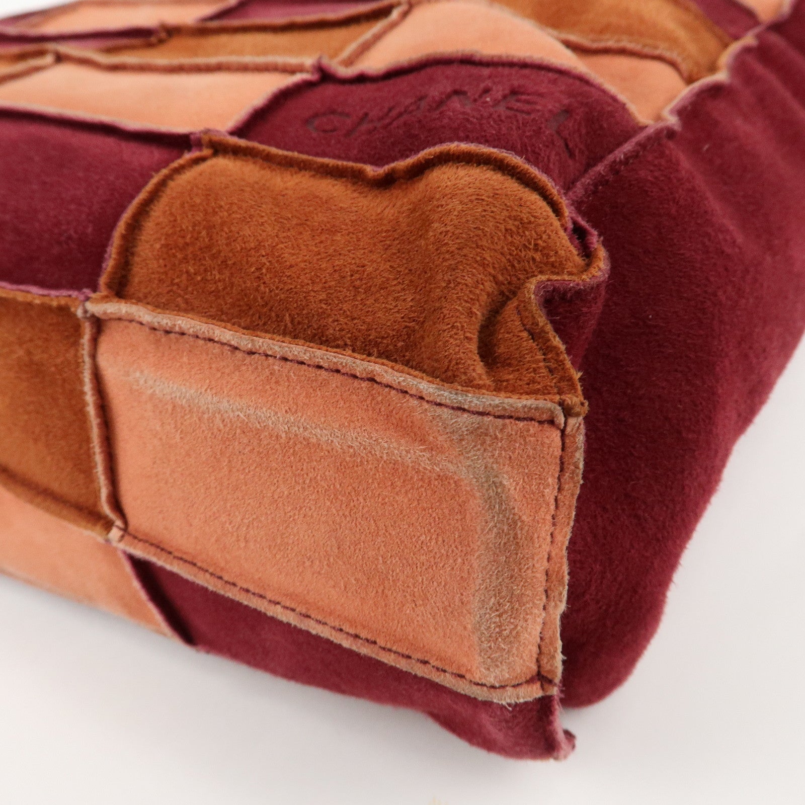 CHANEL Suede Patchwork Shoulder Bag Beige Brown Wine Red Used