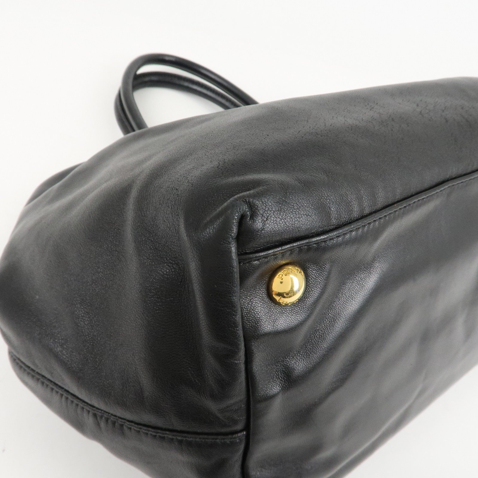 PRADA Nappa Leather Ribbon Tote Bag Hand Bag NERO Black BN1601 Used