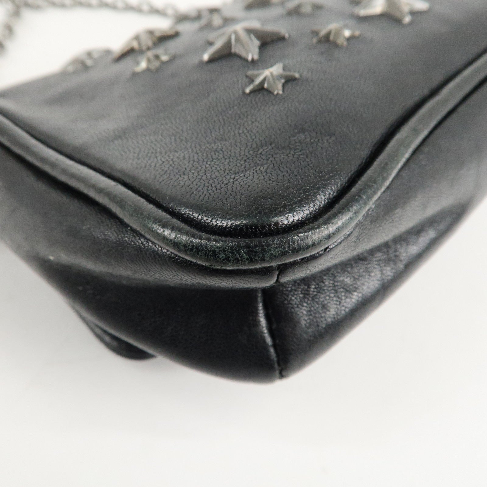 JIMMY CHOO Leather Chain Small Shoulder Bag Black Silver HDW Used
