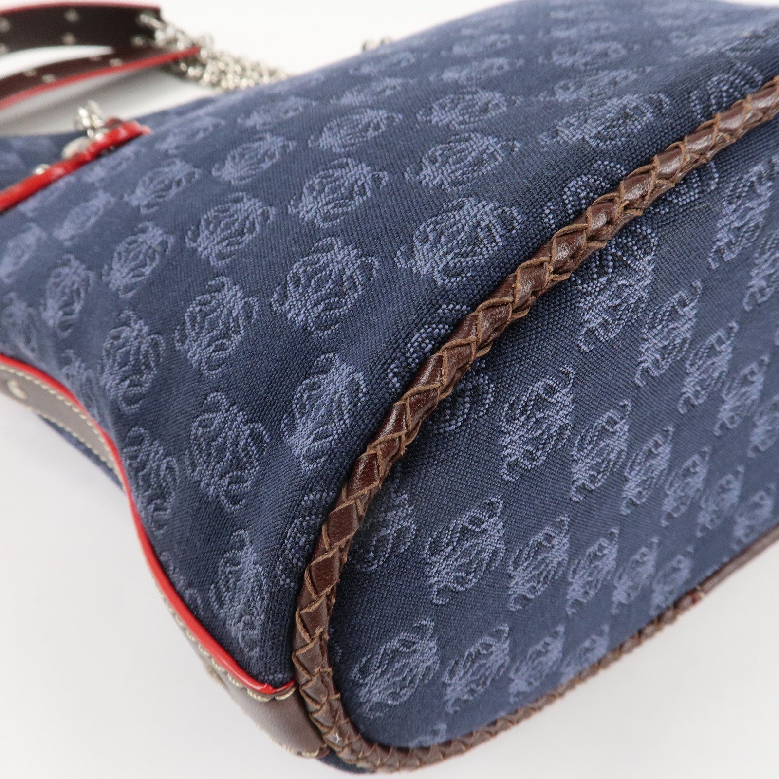 LOEWE Anagram Canvas Leather Chain Tote Bag Shoulder Bag Blue Used