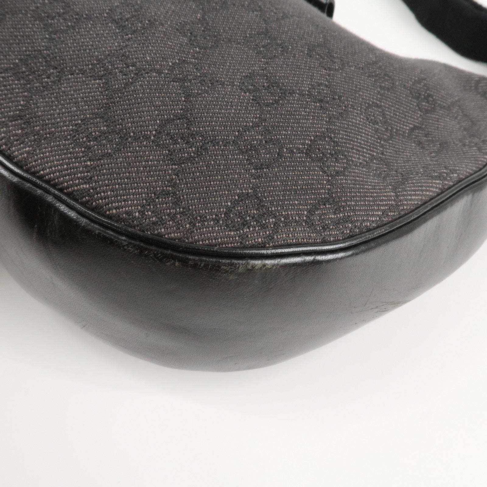 GUCCI GG Denim Leather Shoulder Bag Dark Brown 101682 Used