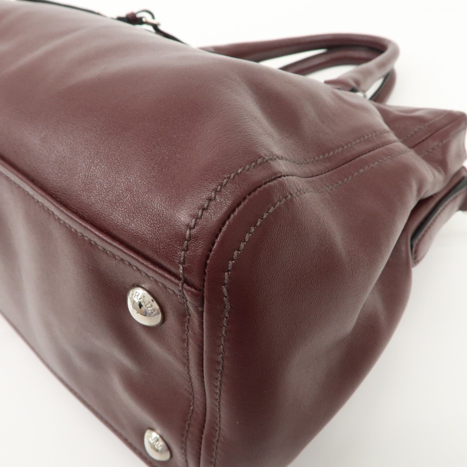 PRADA Leather 2Way Bag Hand Bag Shoulder Bag Bordeaux BN2866 Used