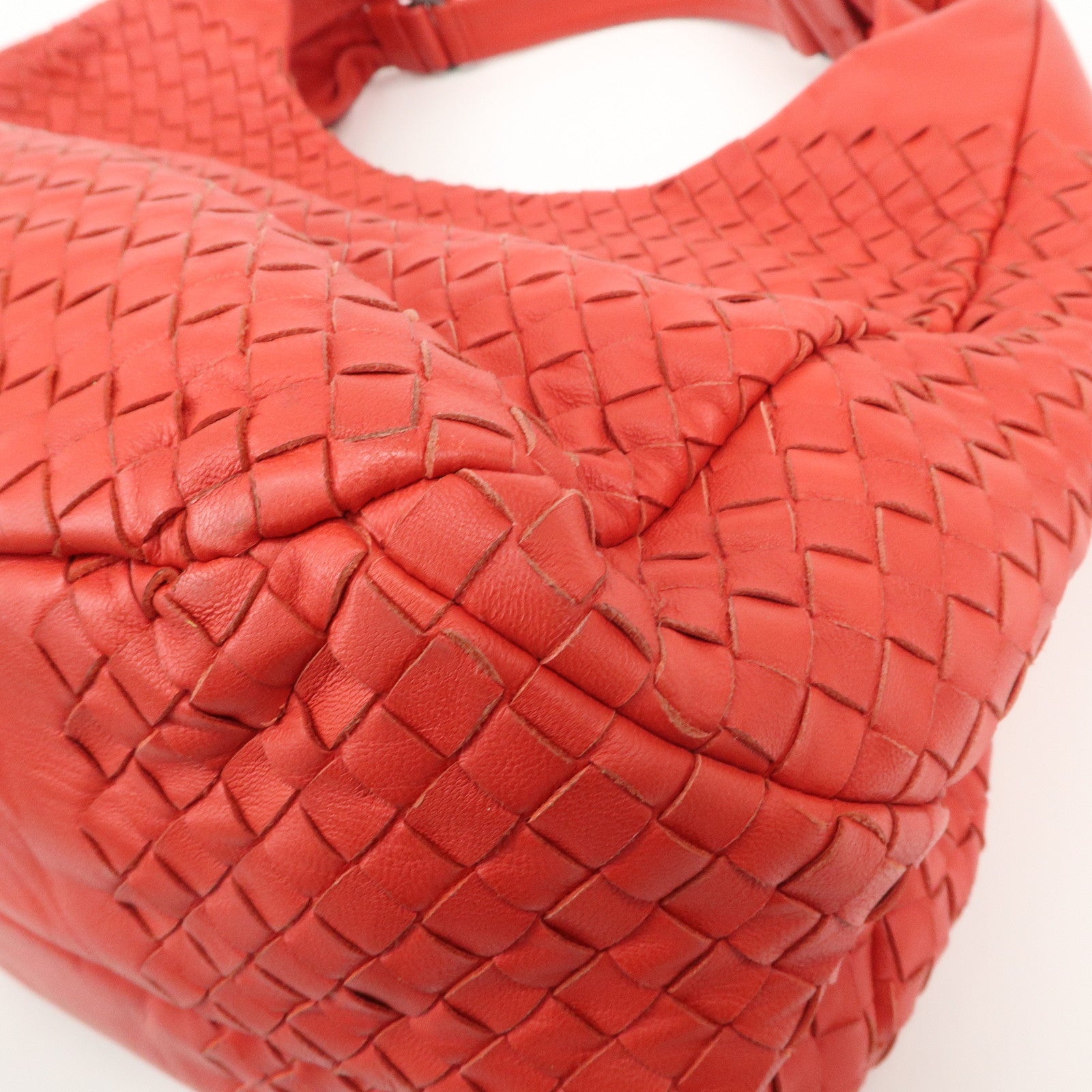 BOTTEGA VENETA Intrecciato Leather Campana Toto Bag Shoulder Bag Red Used