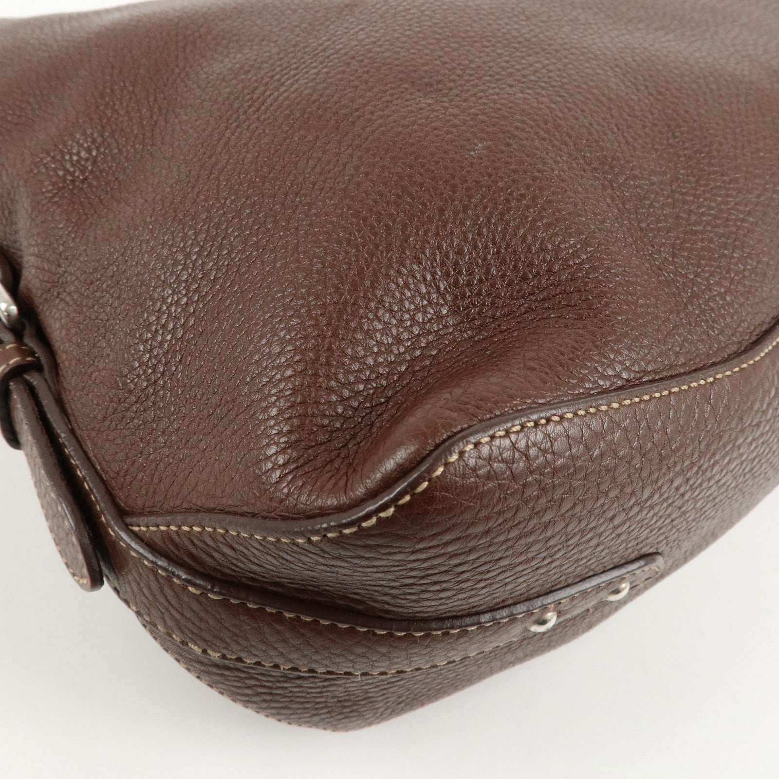 PRADA Leather Shoulder Bag Brown BR3408 Used