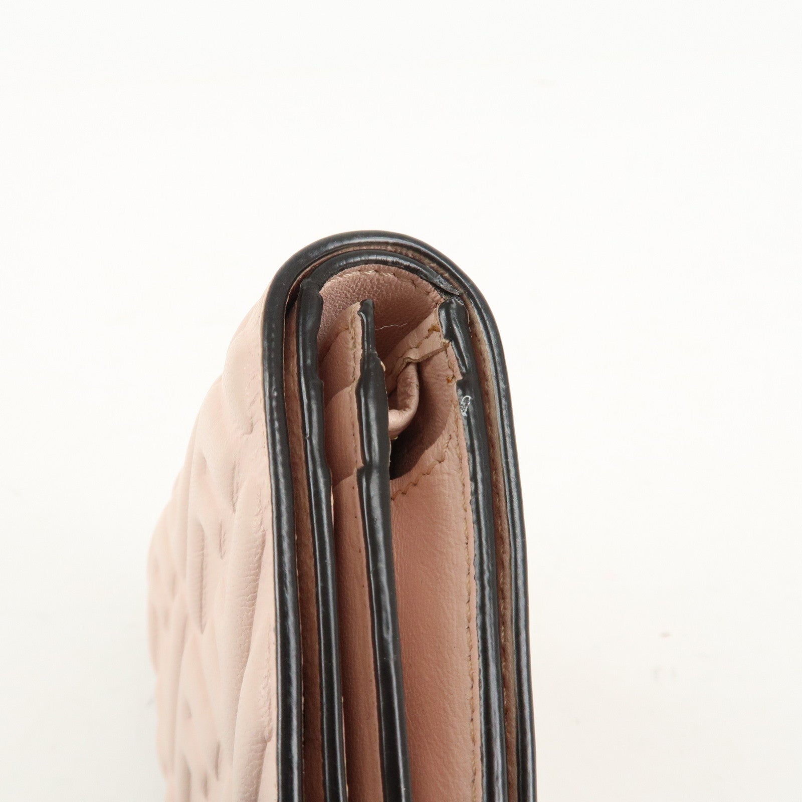 FENDI Bucket Leather Bi-Fold Wallet Gold Metal Fitting Pink Used