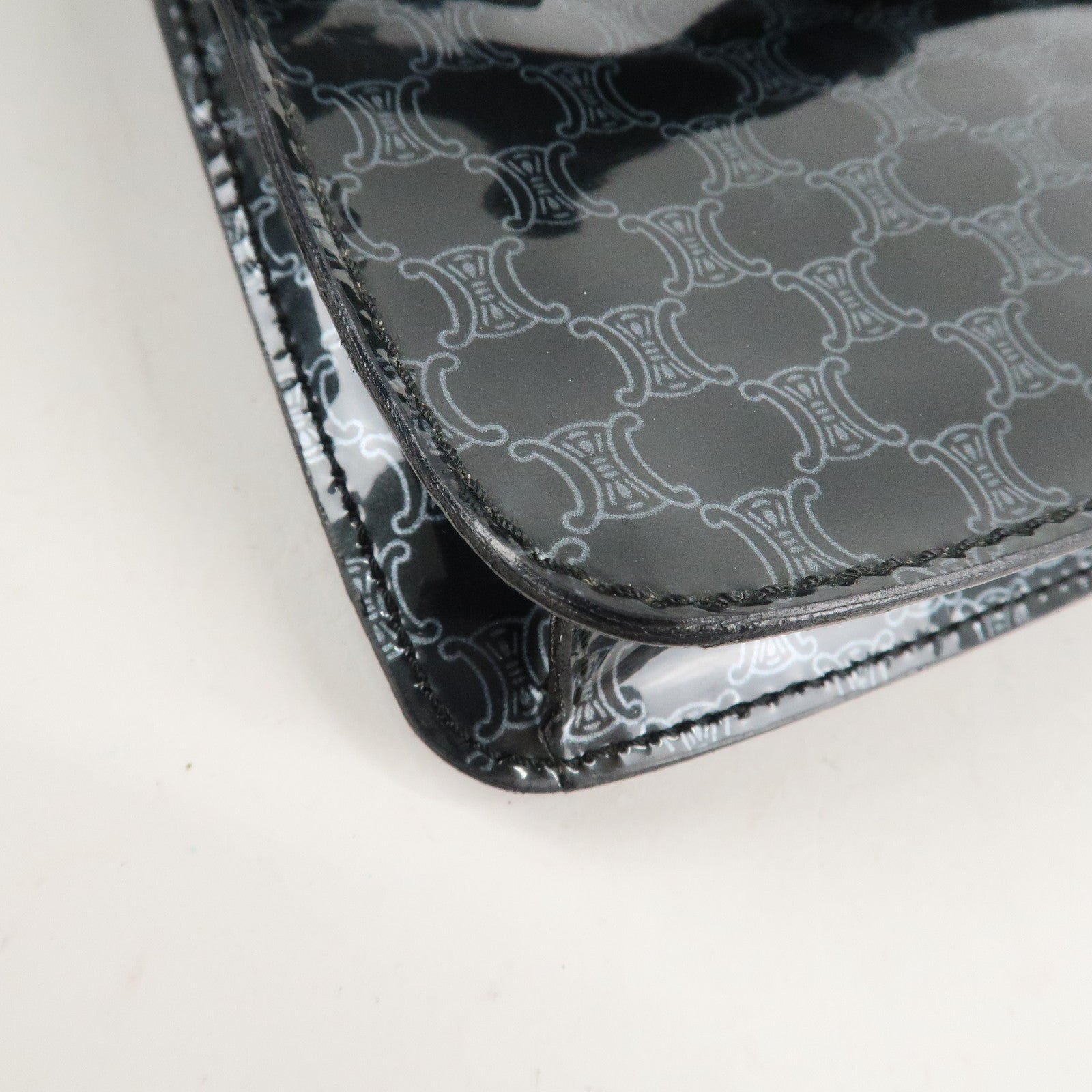 CELINE Macadam Leather PVC Waist Pouch Black Silver HDW MC99/2 Used