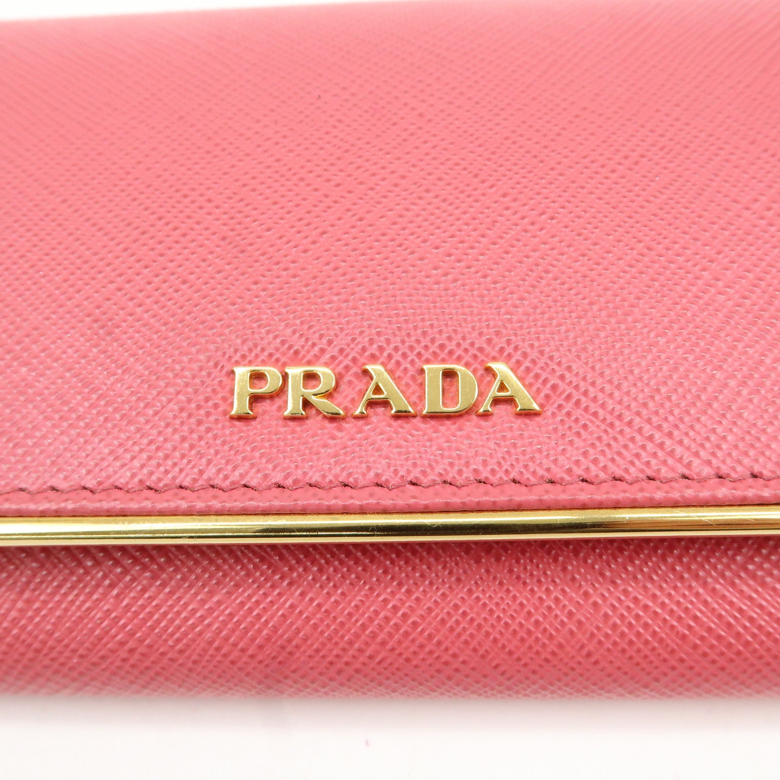 PRADA Saffiano Leather Bi Fold Long Wallet Pink 1MH132 Used