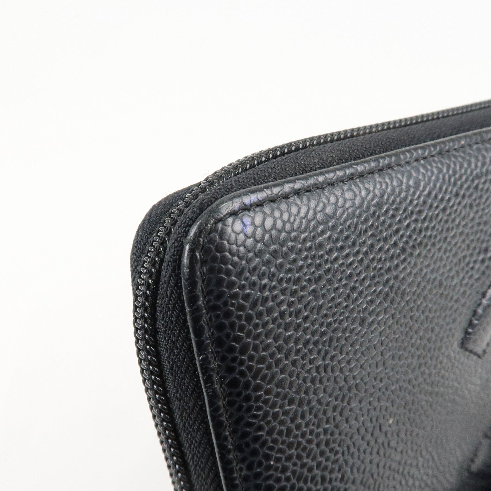 CHANEL COCO Mark Caviar Skin Zippy Long Wallet Black A50071 Used