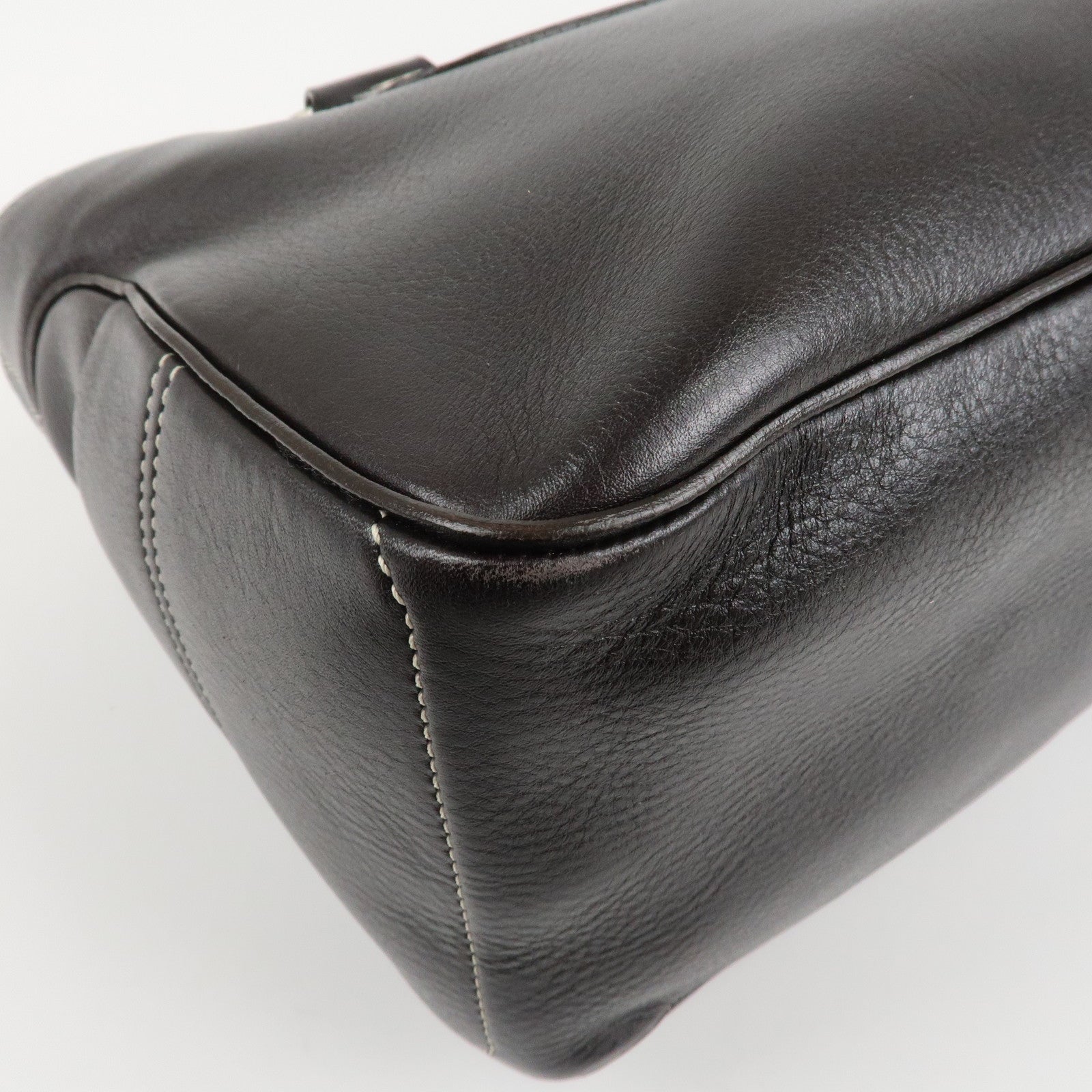 CELINE Leather Boogie Bag Hand Bag Tote Bag Dark Brown Used
