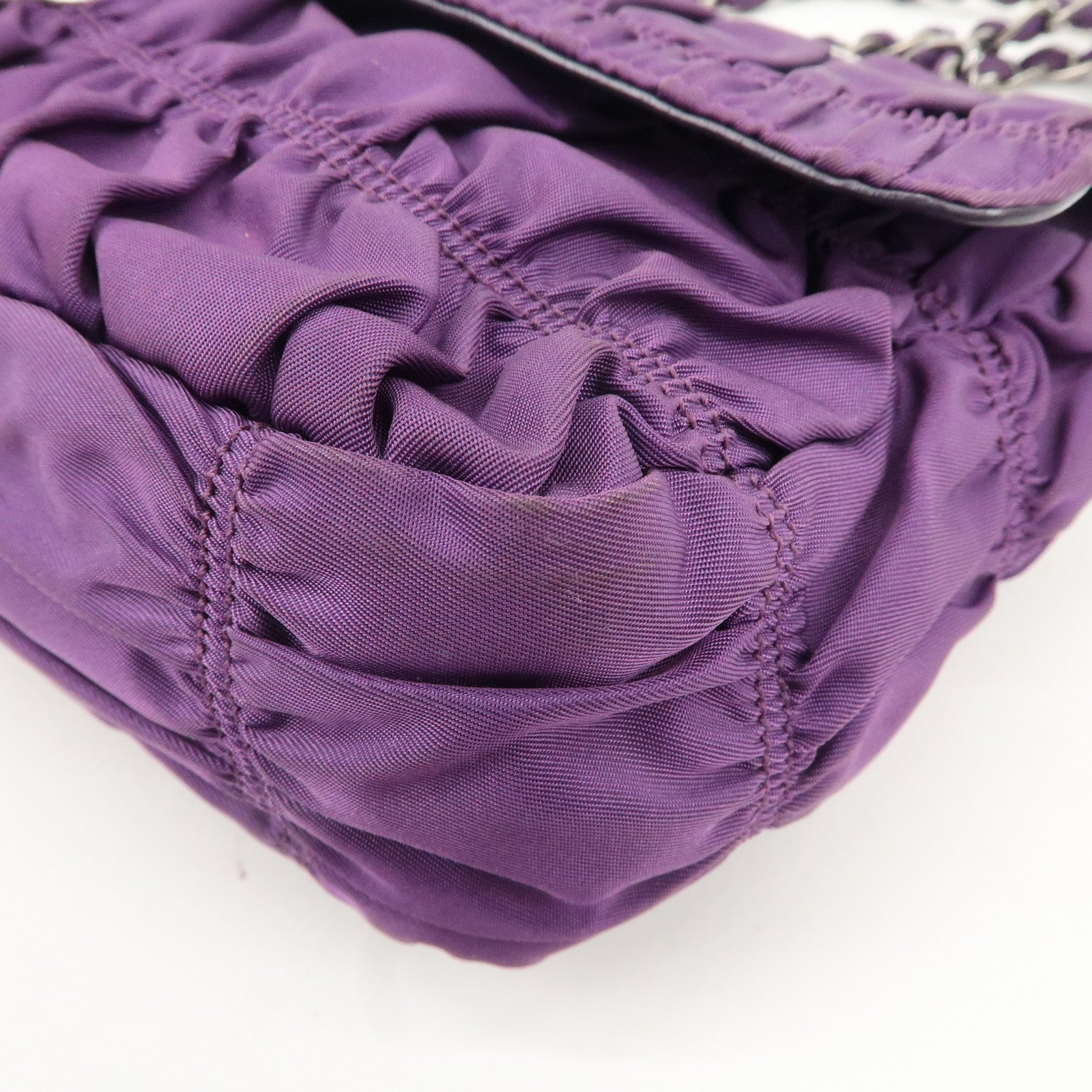 PRADA Nylon Leather Gathered Shoulder Bag Purple BR4609 Used