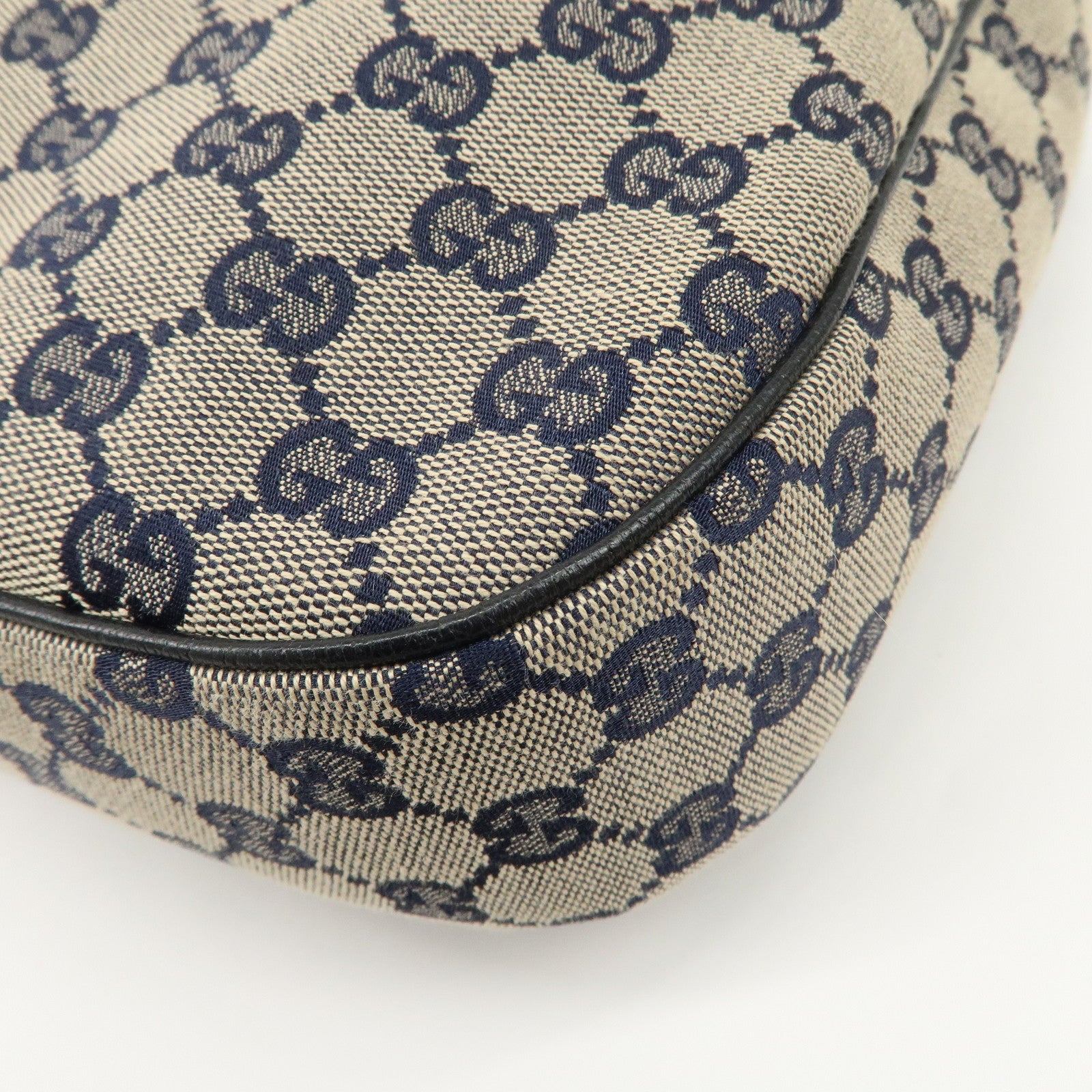 GUCCI Sherry GG Canvas Leather Shoulder Bag Beige Navy 145757 Used