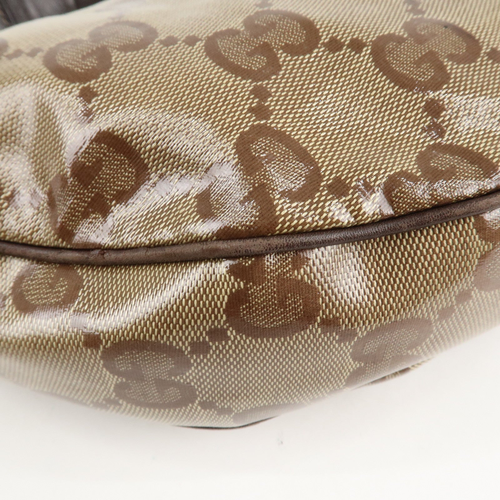 GUCCI GG Crystal Leather Shoulder Bag Hand Bag Brown 257297 Used